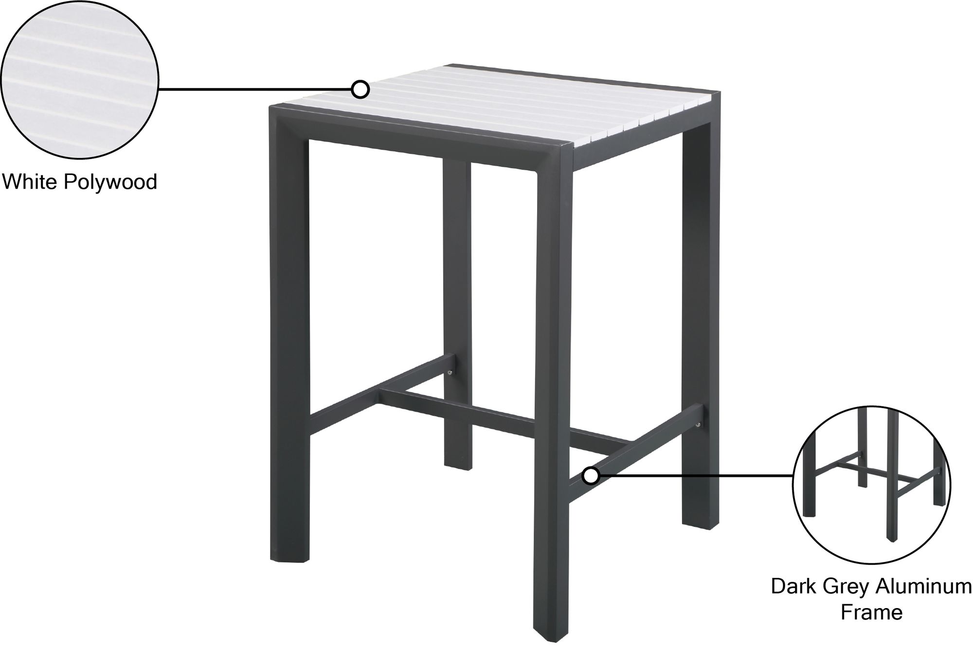 Nizuc 27.5" Outdoor Patio Square Aluminum Bar Table