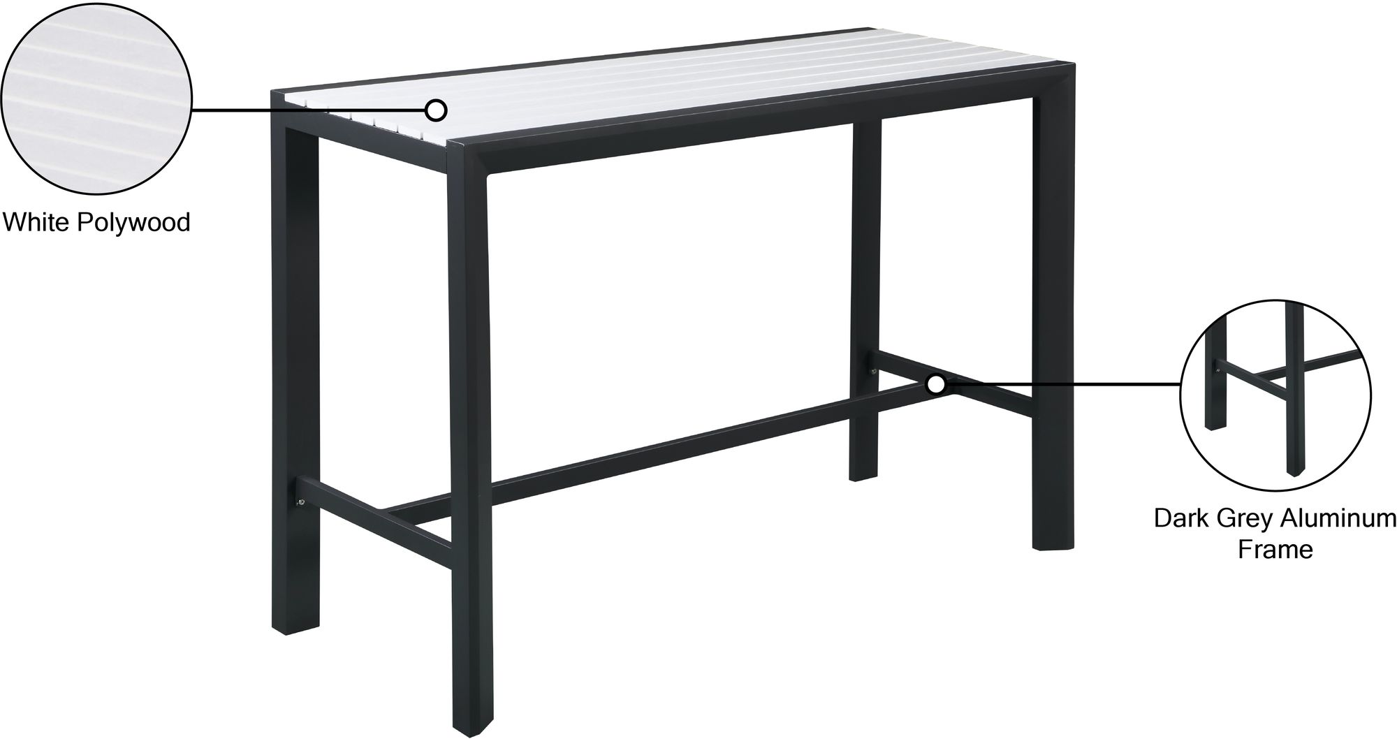 Nizuc 59.5" Outdoor Patio Rectangular Aluminum Bar Table