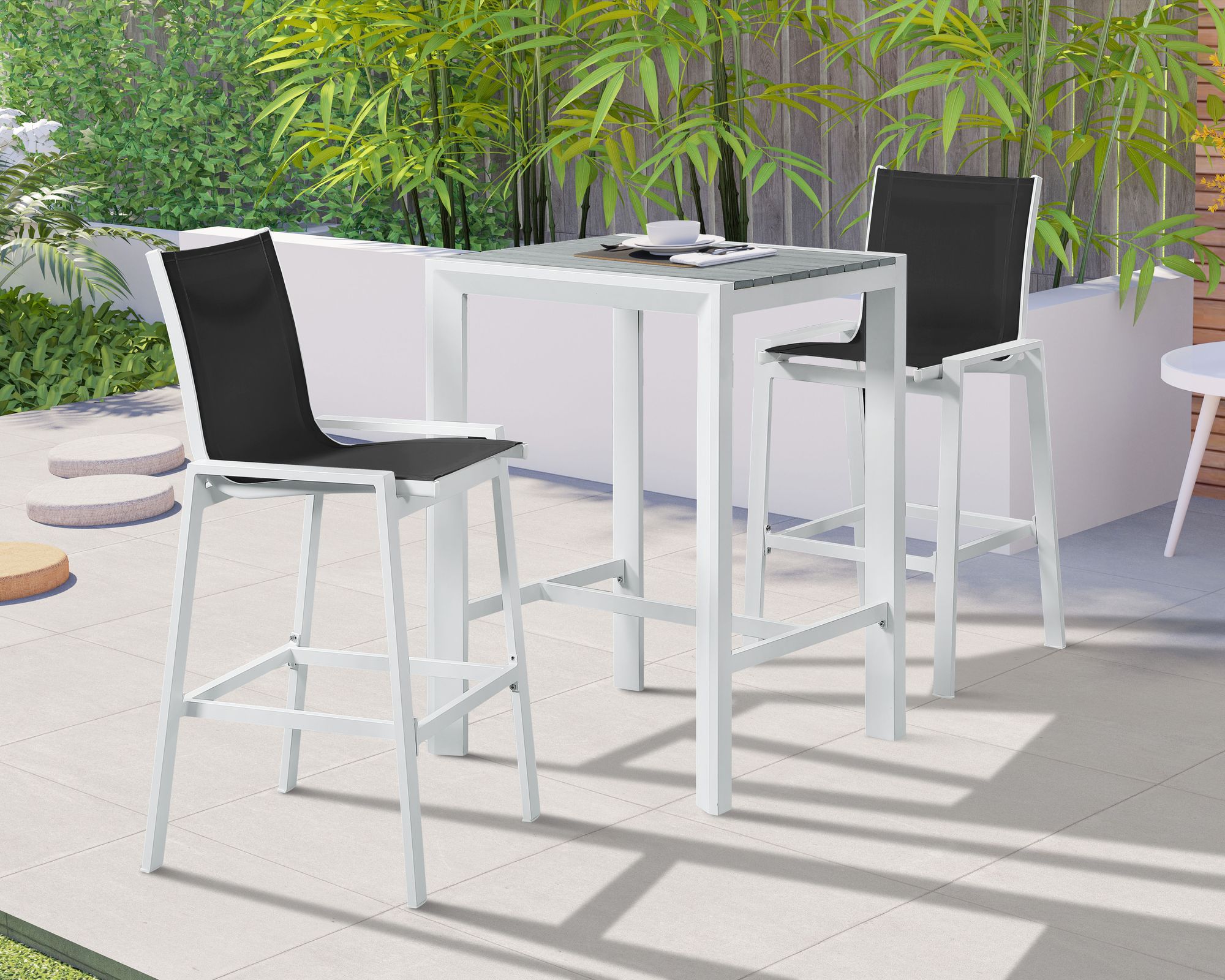 Nizuc Outdoor Patio Mesh Barstool with White Aluminum Frame