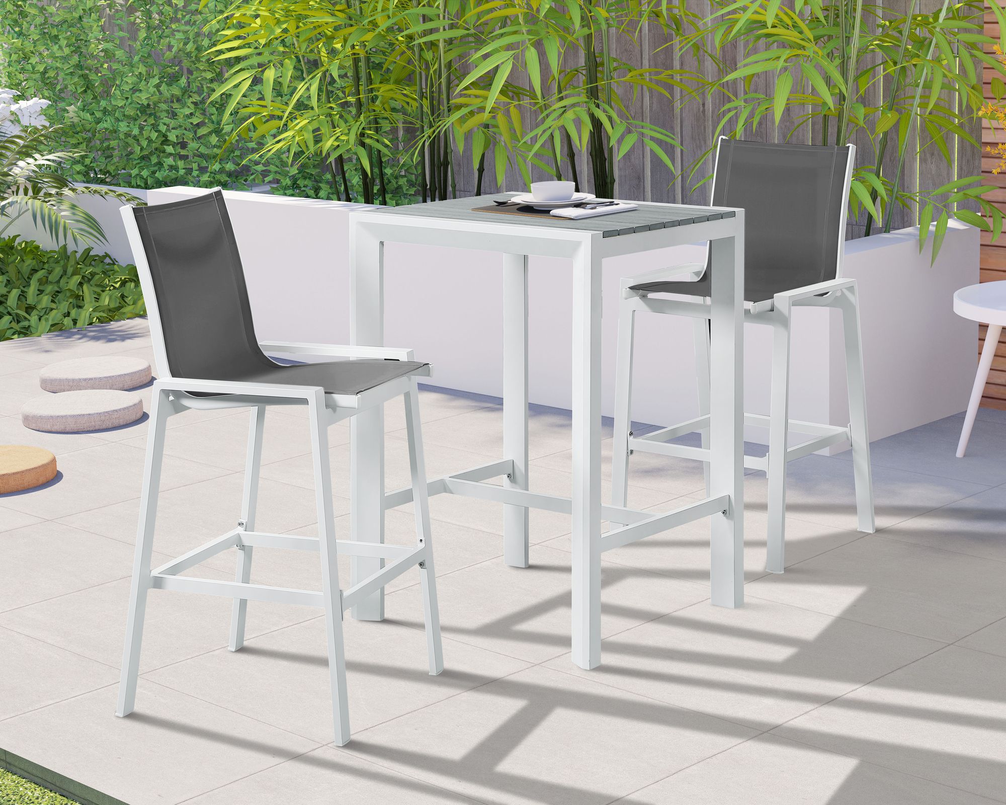 Nizuc Outdoor Patio Mesh Barstool with White Aluminum Frame