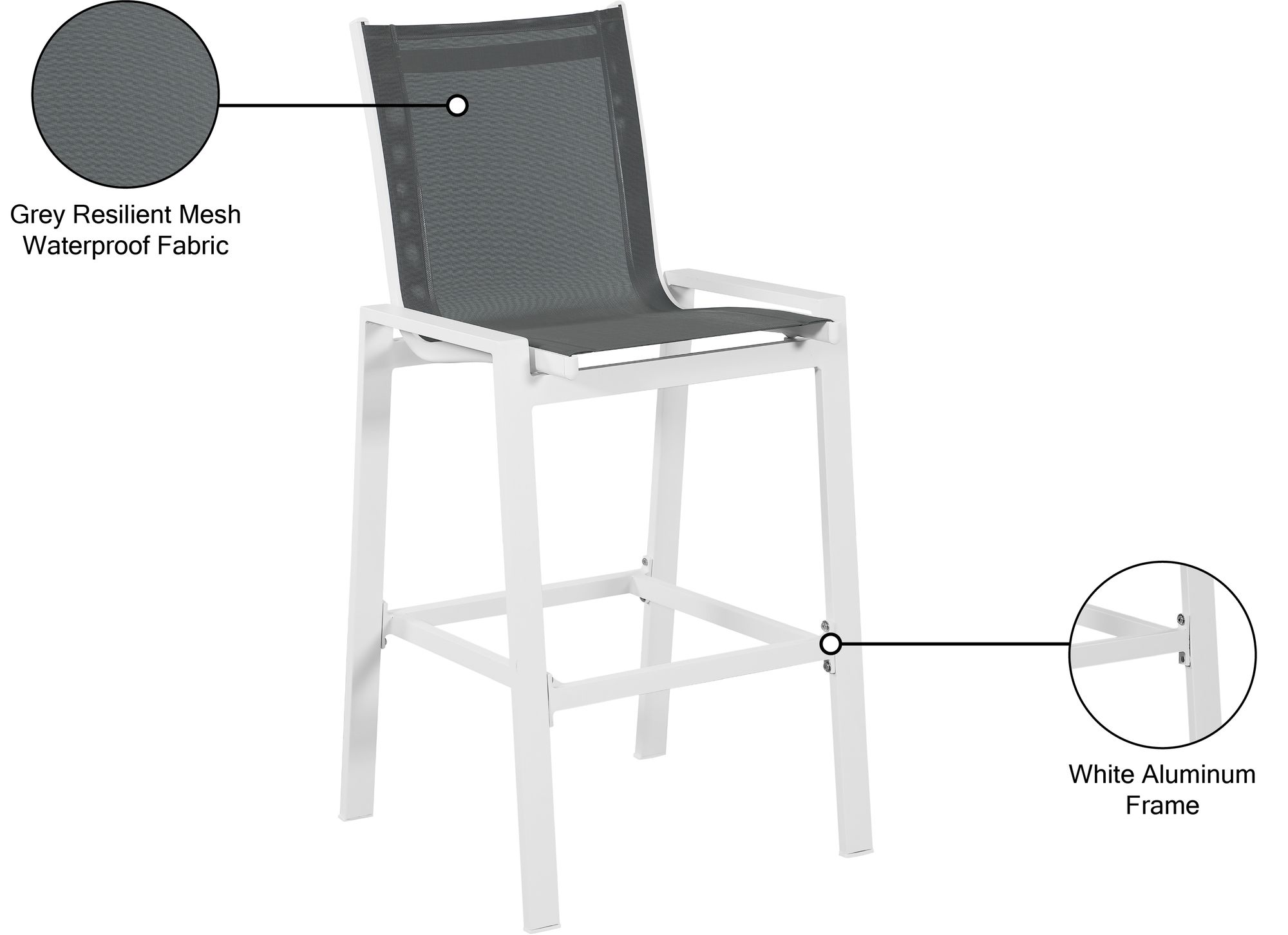 Nizuc Outdoor Patio Mesh Barstool with White Aluminum Frame
