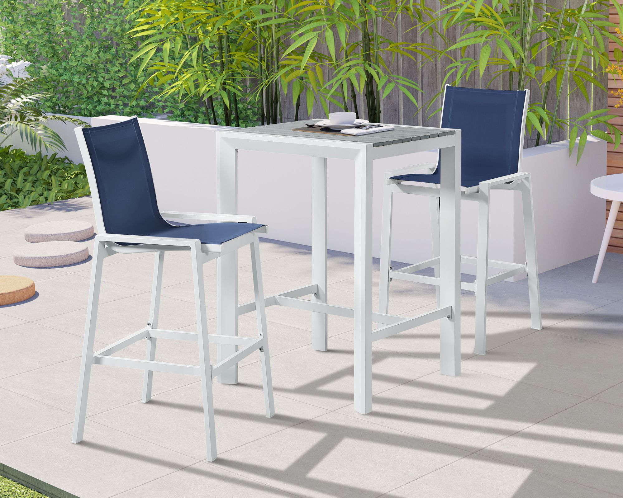 Nizuc Outdoor Patio Mesh Barstool with White Aluminum Frame