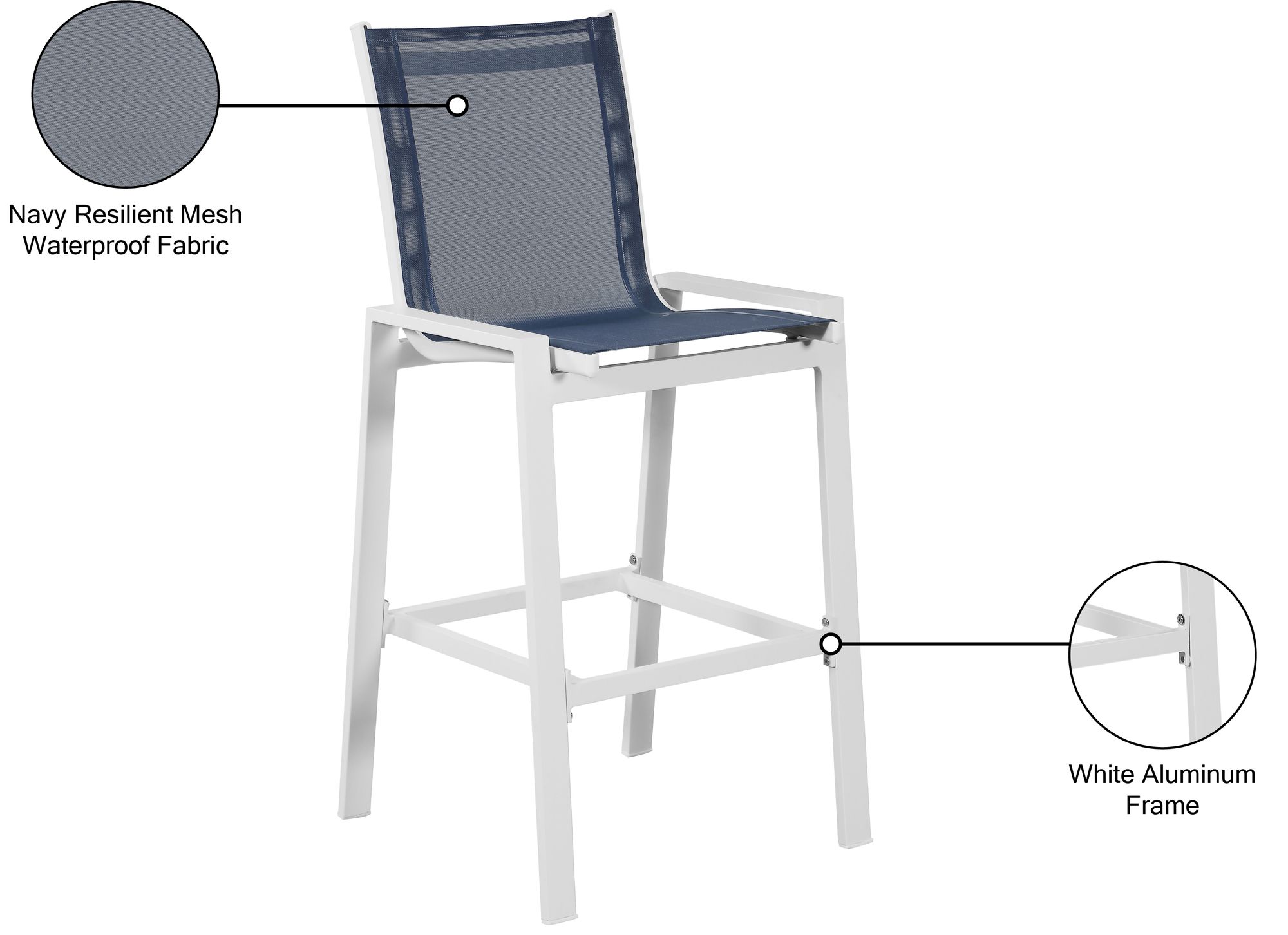 Nizuc Outdoor Patio Mesh Barstool with White Aluminum Frame