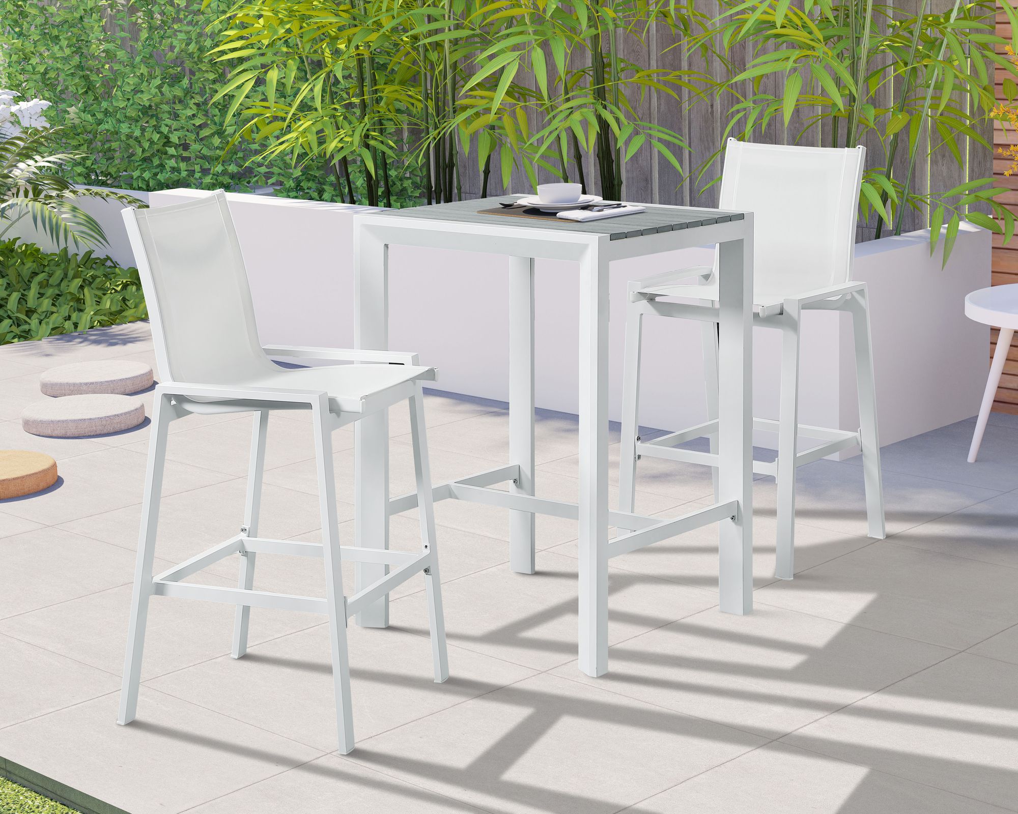 Nizuc Outdoor Patio Mesh Barstool with White Aluminum Frame