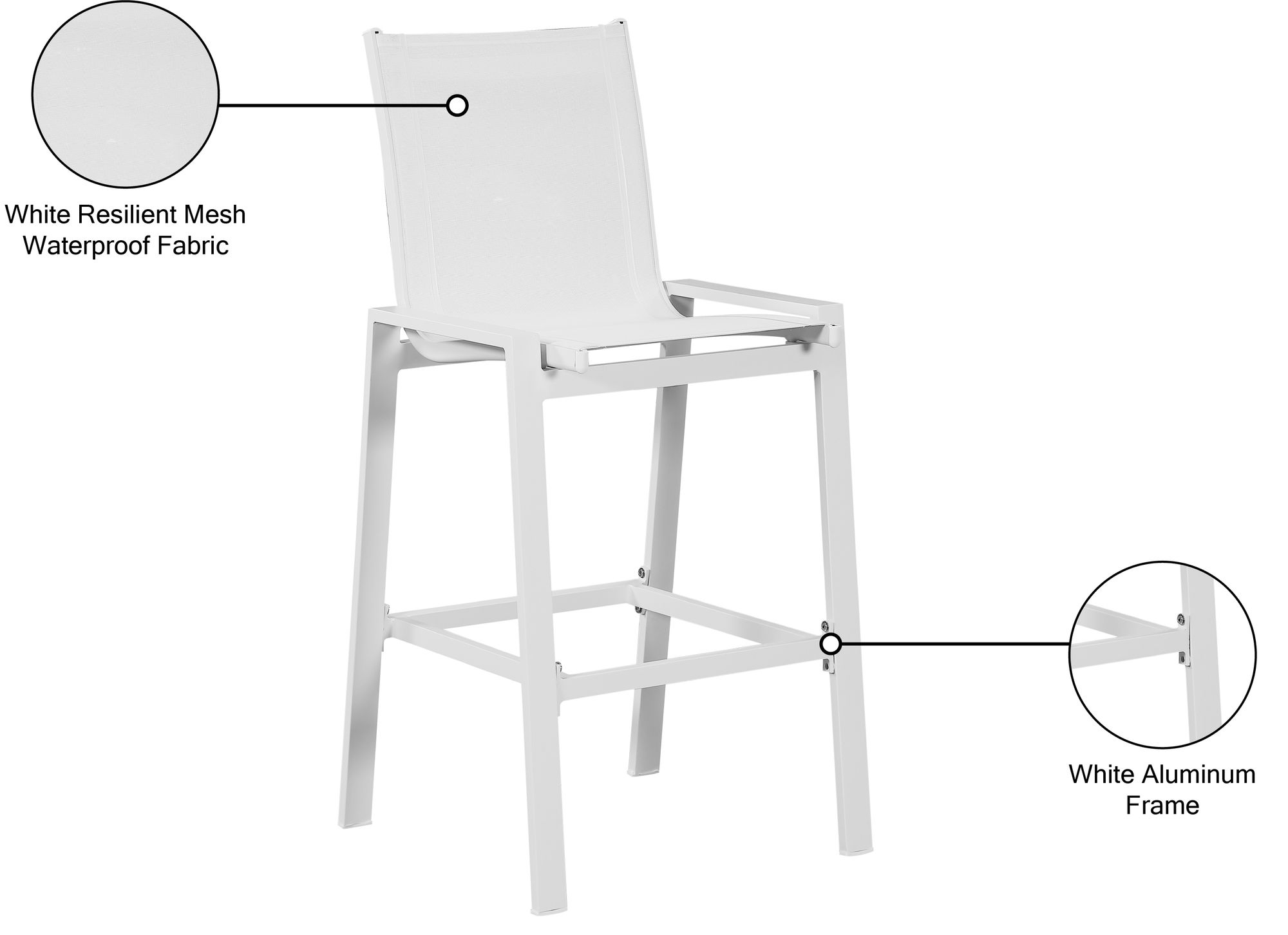 Nizuc Outdoor Patio Mesh Barstool with White Aluminum Frame