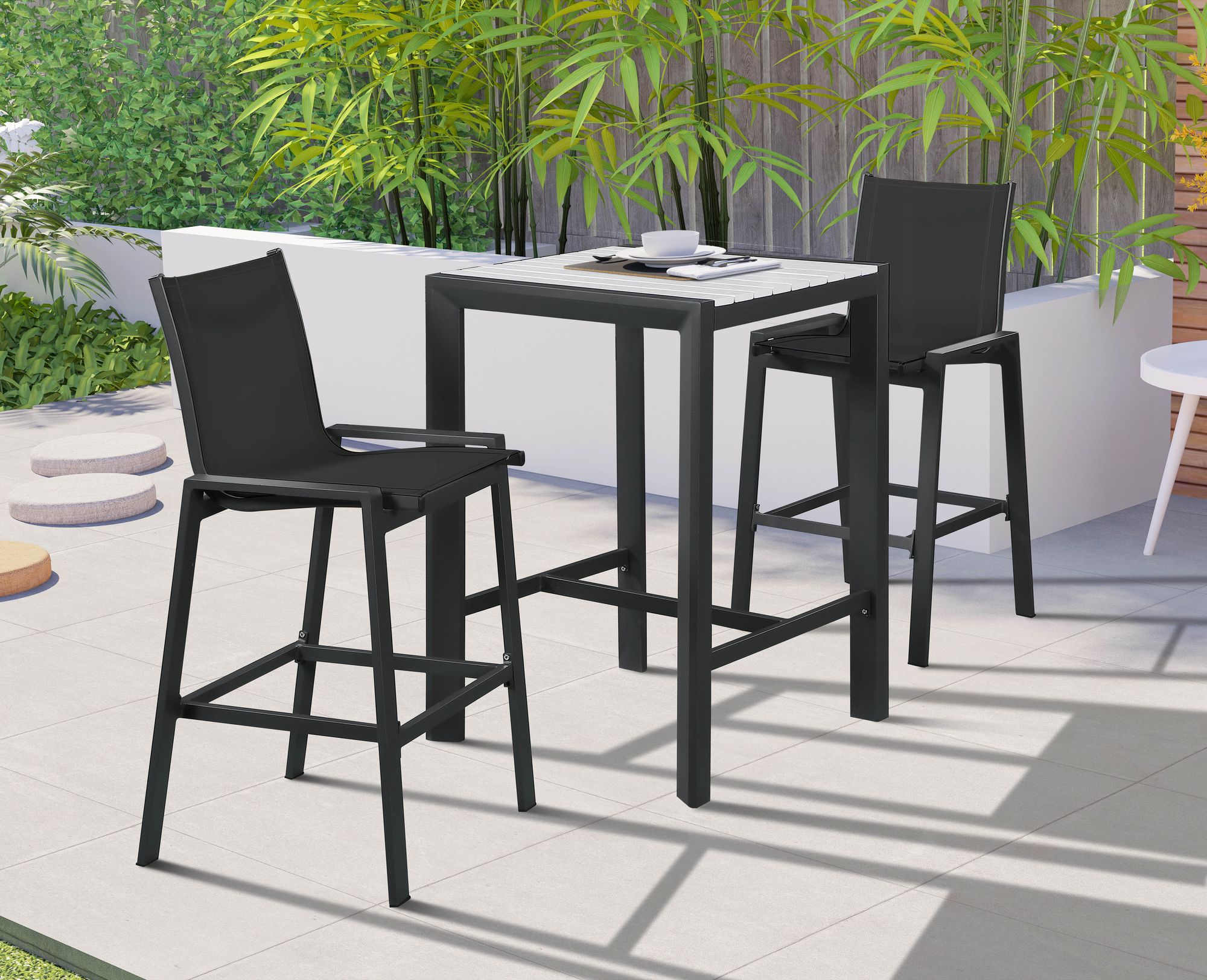 Nizuc Outdoor Patio Mesh Barstool with Dark Grey Aluminum Frame
