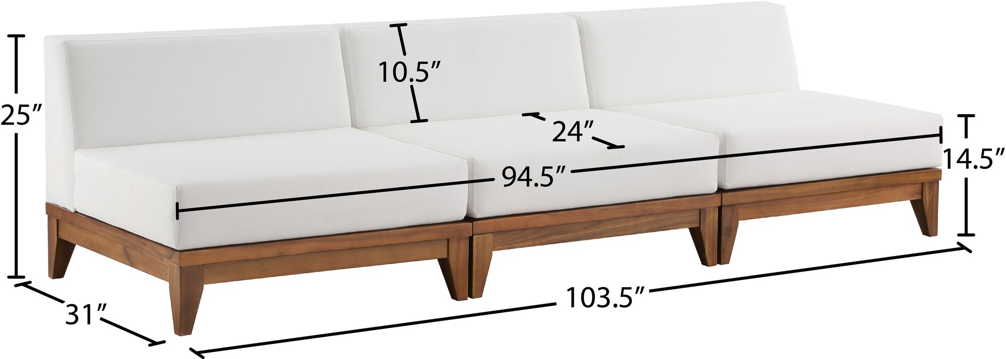 Rio 103.5" Outdoor Patio Waterproof Fabric Armless Modular Sofa