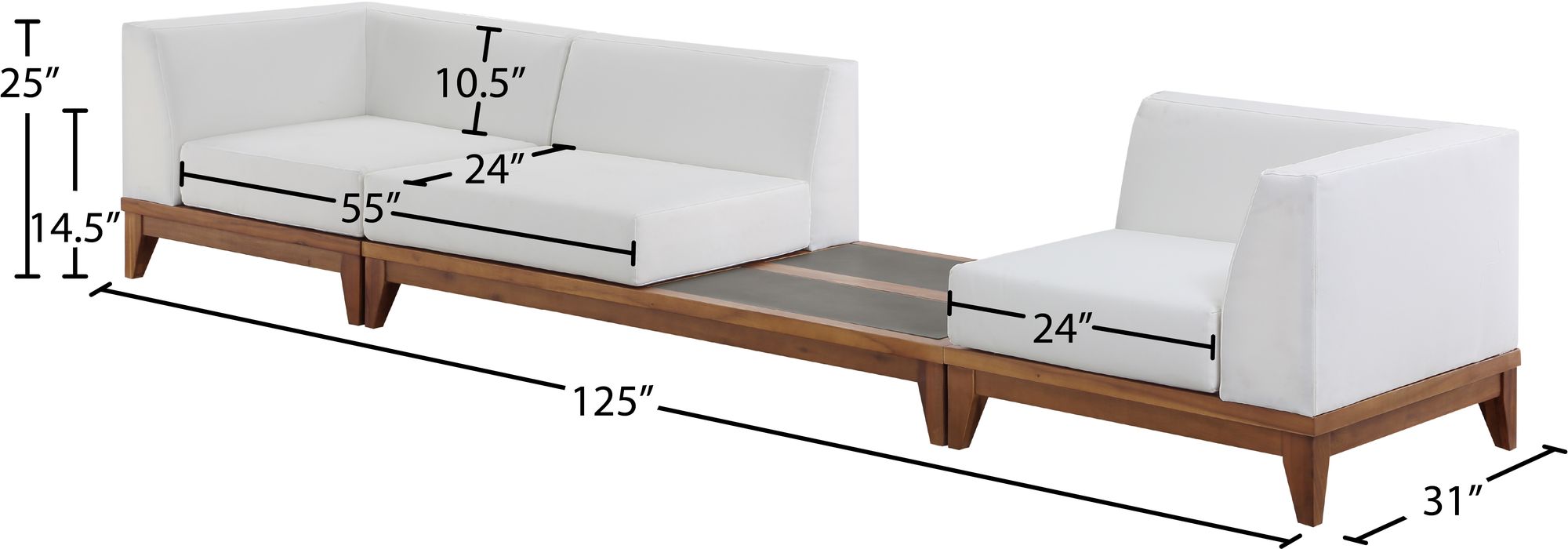 Rio 125" Outdoor Patio Waterproof Fabric Modular Sofa