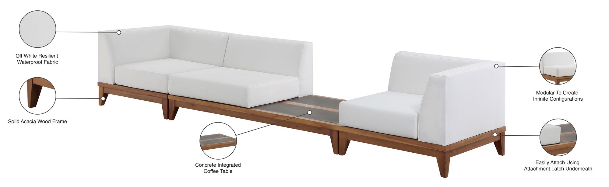 Rio 125" Outdoor Patio Waterproof Fabric Modular Sofa