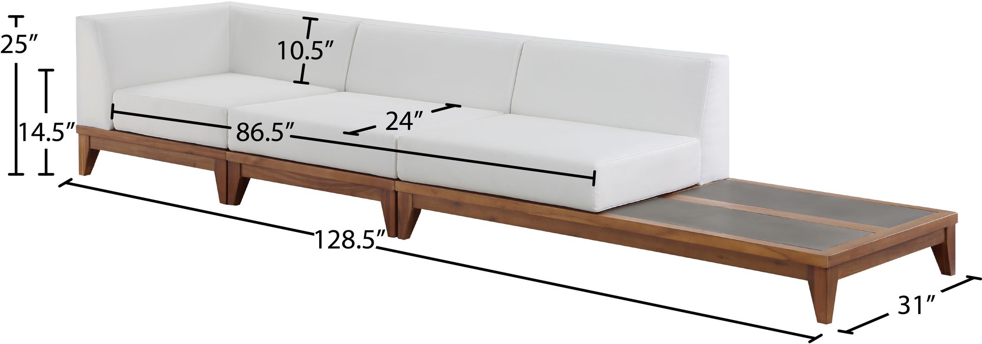 Rio 128.5" Outdoor Patio Waterproof Fabric Modular Sofa