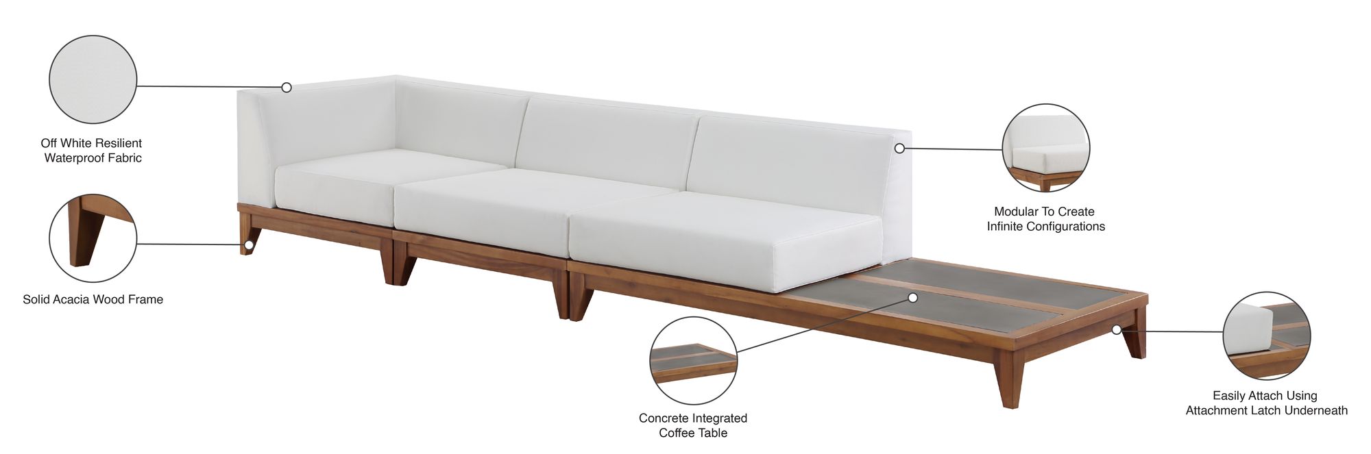 Rio 128.5" Outdoor Patio Waterproof Fabric Modular Sofa