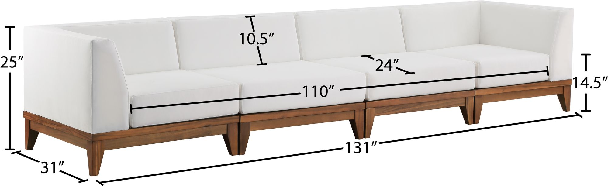 Rio 131" Outdoor Patio Waterproof Fabric Modular Sofa