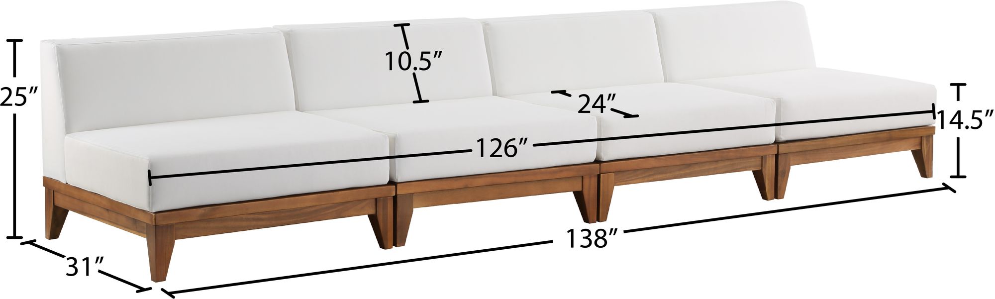 Rio 138" Outdoor Patio Waterproof Fabric Armless Modular Sofa