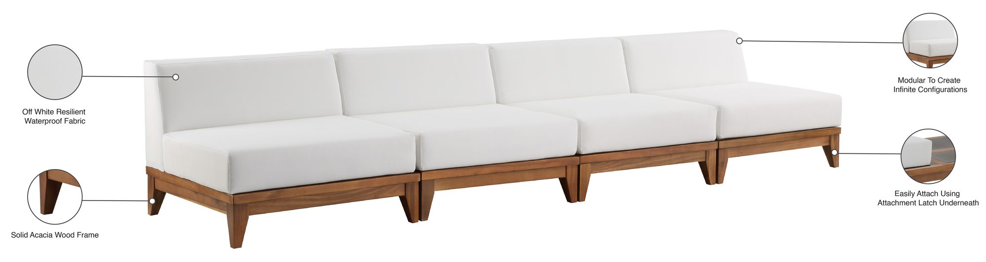 Rio 138" Outdoor Patio Waterproof Fabric Armless Modular Sofa