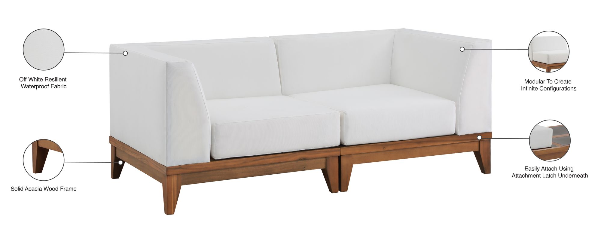 Rio 62" Outdoor Patio Waterproof Fabric Modular Sofa