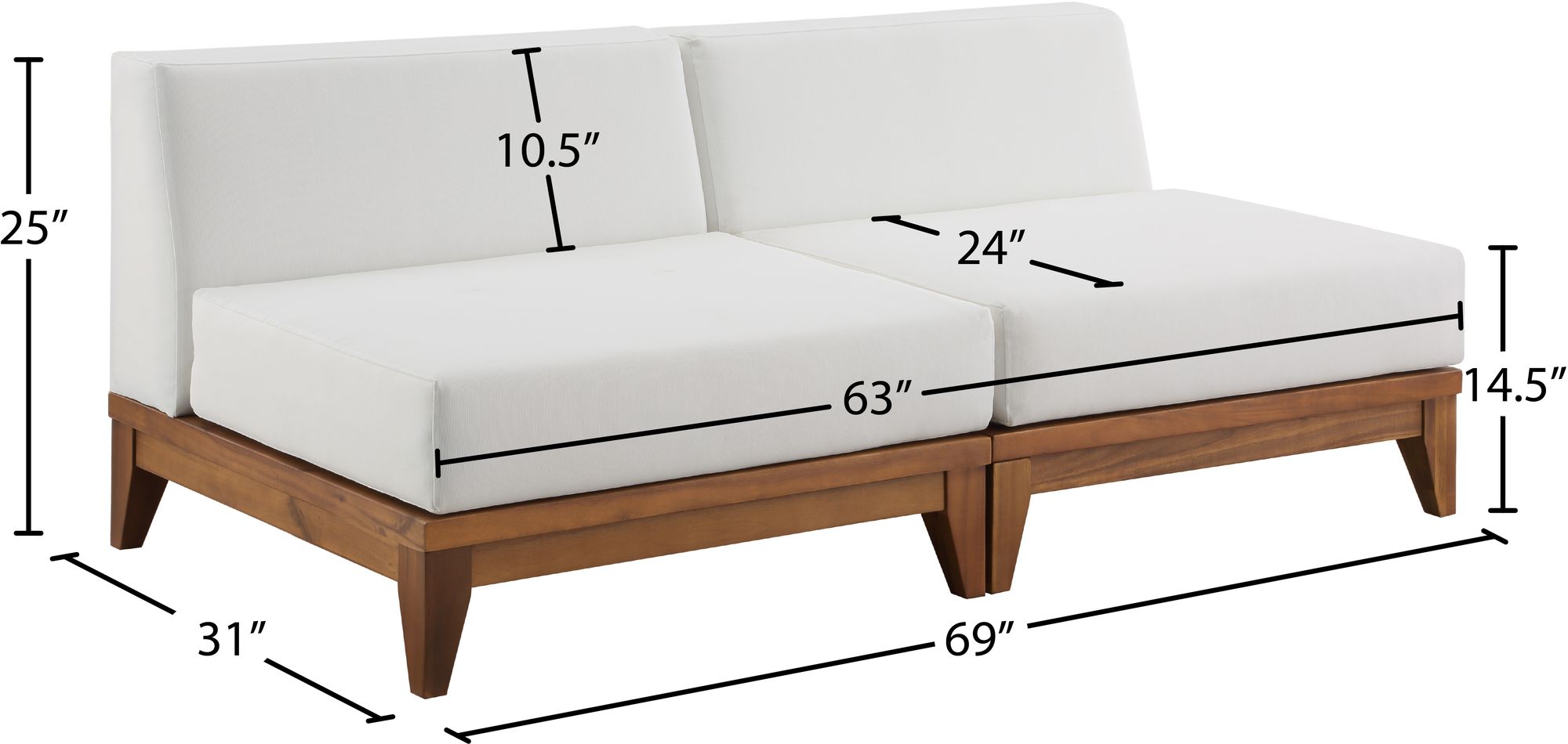 Rio 69" Outdoor Patio Waterproof Fabric Armless Modular Sofa