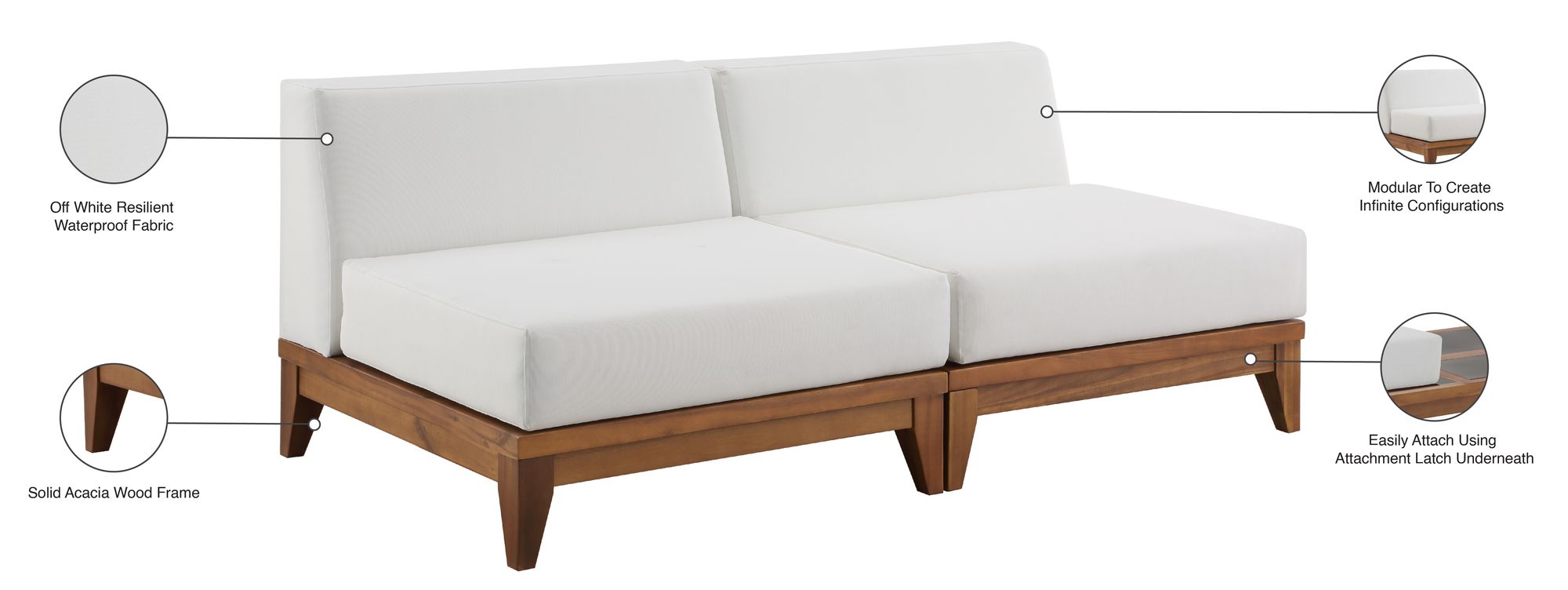 Rio 69" Outdoor Patio Waterproof Fabric Armless Modular Sofa
