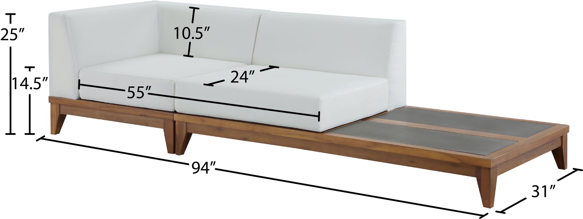 Rio 94" Outdoor Patio Waterproof Fabric Modular Sofa