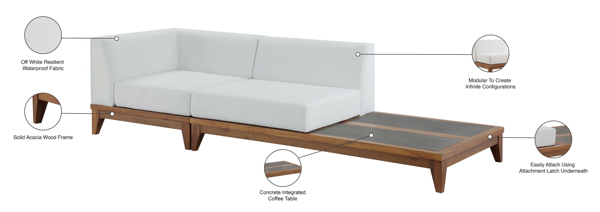 Rio 94" Outdoor Patio Waterproof Fabric Modular Sofa
