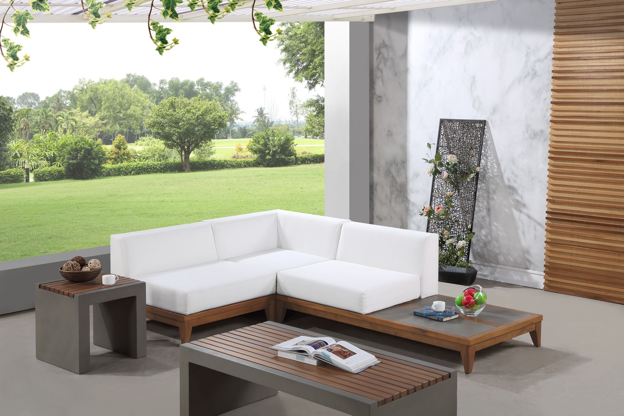 Rio 94" 3-Piece Outdoor Patio Waterproof Fabric Modular Sectional, Composition 1