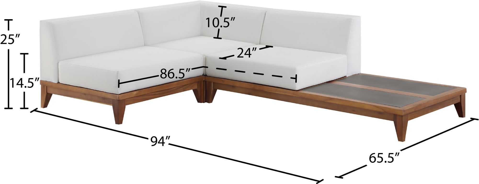 Rio 94" 3-Piece Outdoor Patio Waterproof Fabric Modular Sectional, Composition 1