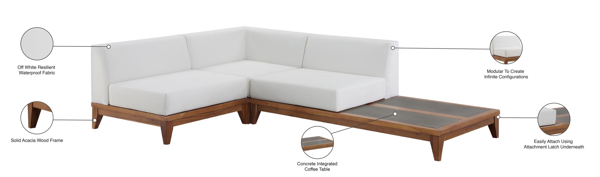 Rio 94" 3-Piece Outdoor Patio Waterproof Fabric Modular Sectional, Composition 1