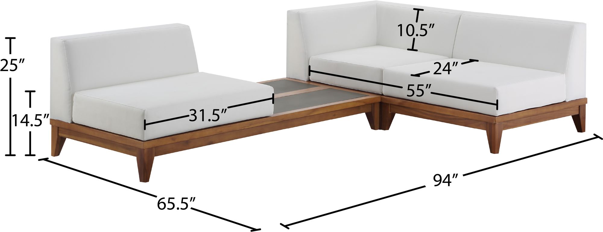 Rio 94" 3-Piece Outdoor Patio Waterproof Fabric Modular Sectional, Composition 2