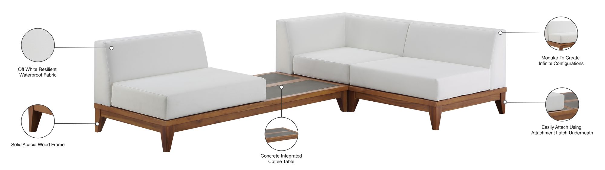 Rio 94" 3-Piece Outdoor Patio Waterproof Fabric Modular Sectional, Composition 2