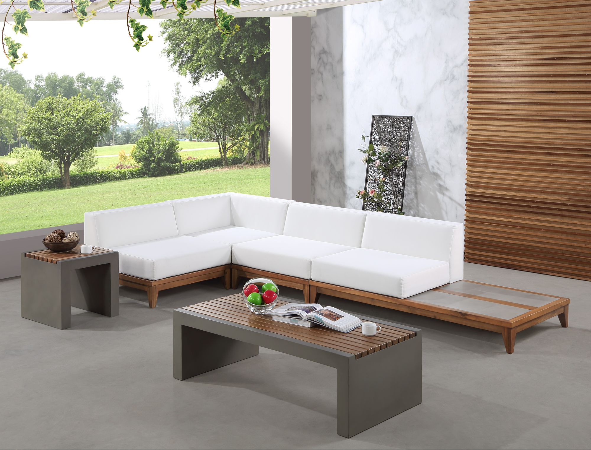 Rio 128.5" 4-Piece Outdoor Patio Waterproof Fabric Modular Sectional, Composition 1