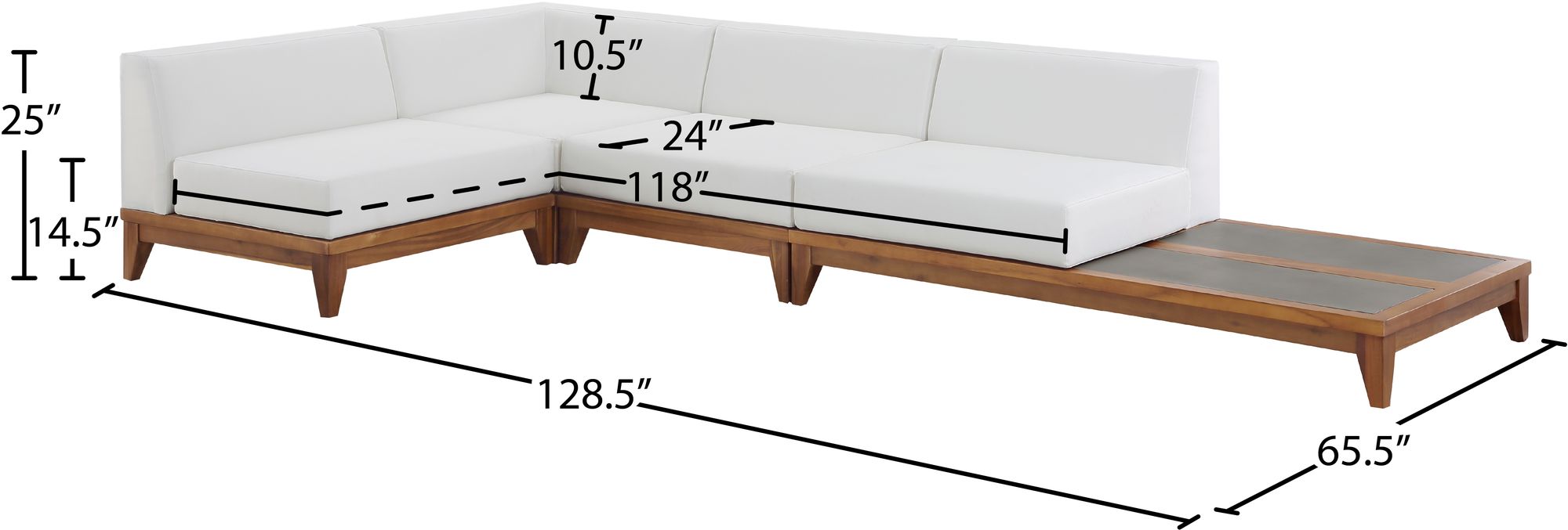 Rio 128.5" 4-Piece Outdoor Patio Waterproof Fabric Modular Sectional, Composition 1