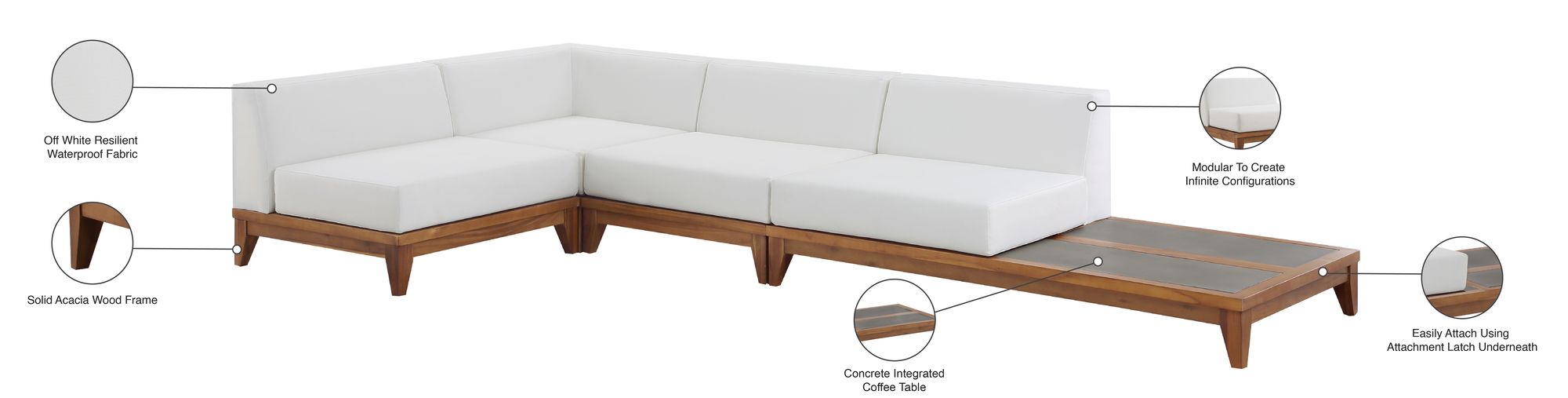 Rio 128.5" 4-Piece Outdoor Patio Waterproof Fabric Modular Sectional, Composition 1