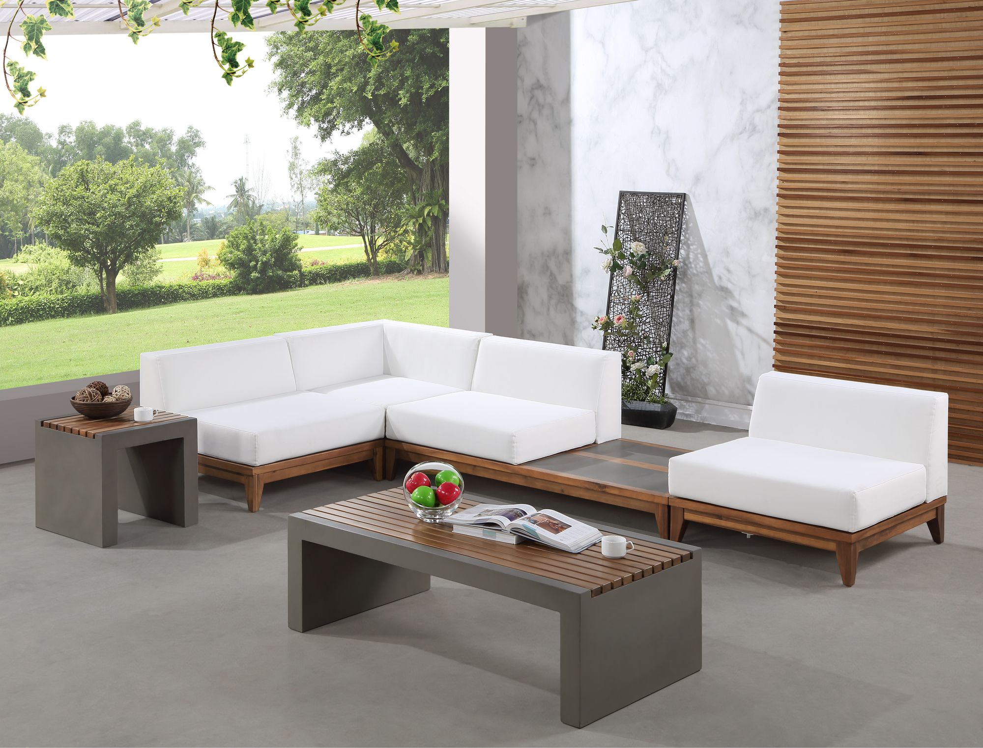 Rio 128.5" 4-Piece Outdoor Patio Waterproof Fabric Modular Sectional, Composition 2