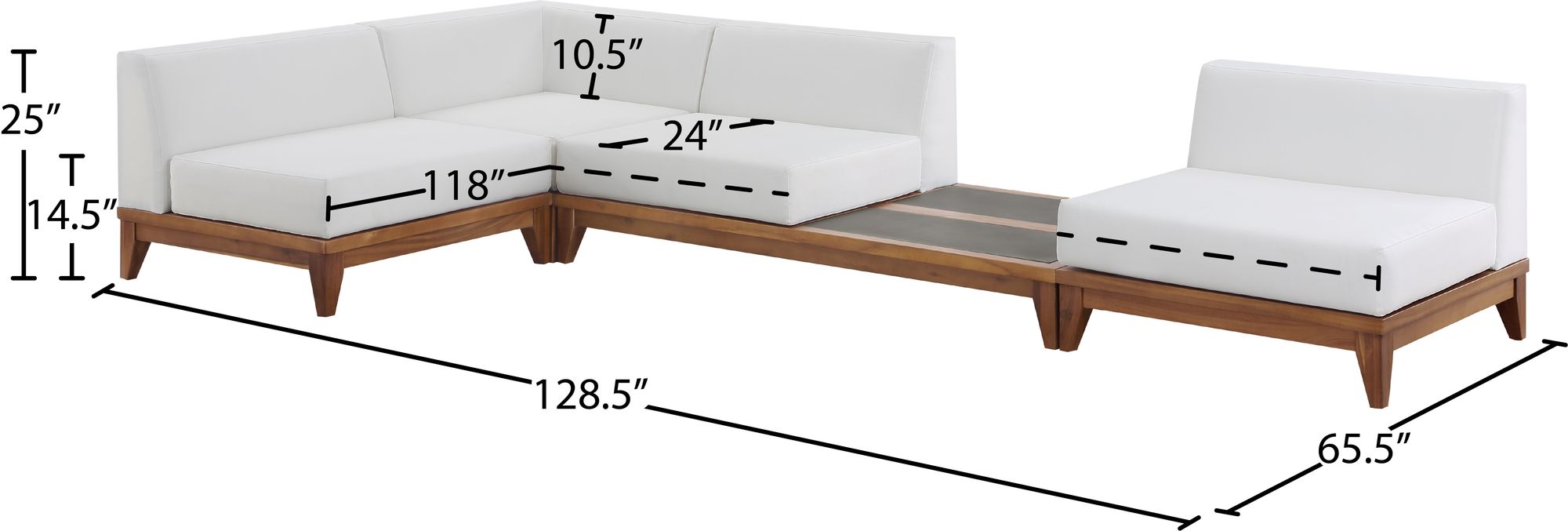 Rio 128.5" 4-Piece Outdoor Patio Waterproof Fabric Modular Sectional, Composition 2