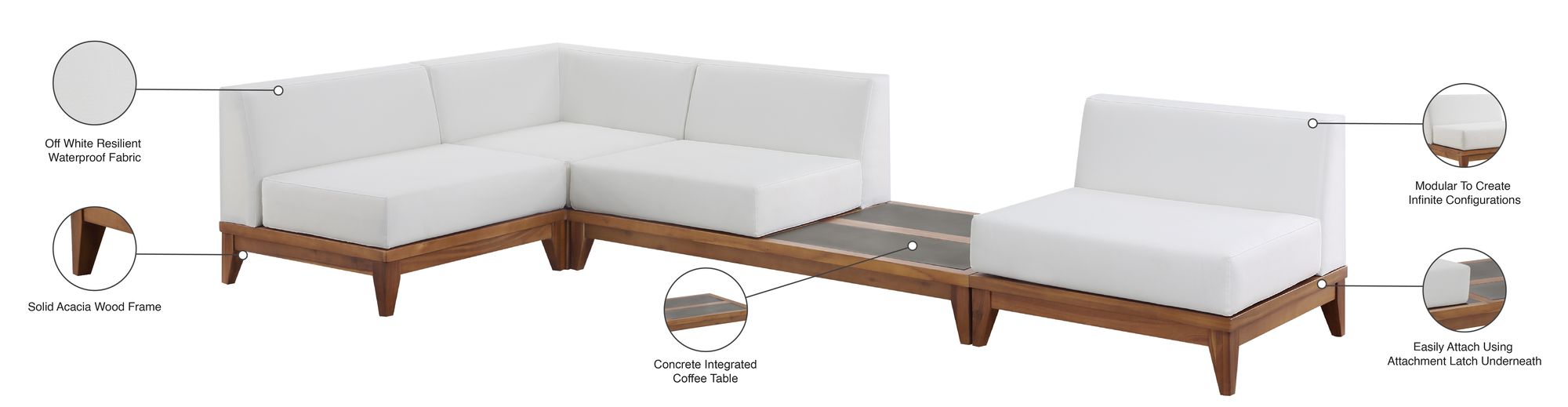 Rio 128.5" 4-Piece Outdoor Patio Waterproof Fabric Modular Sectional, Composition 2