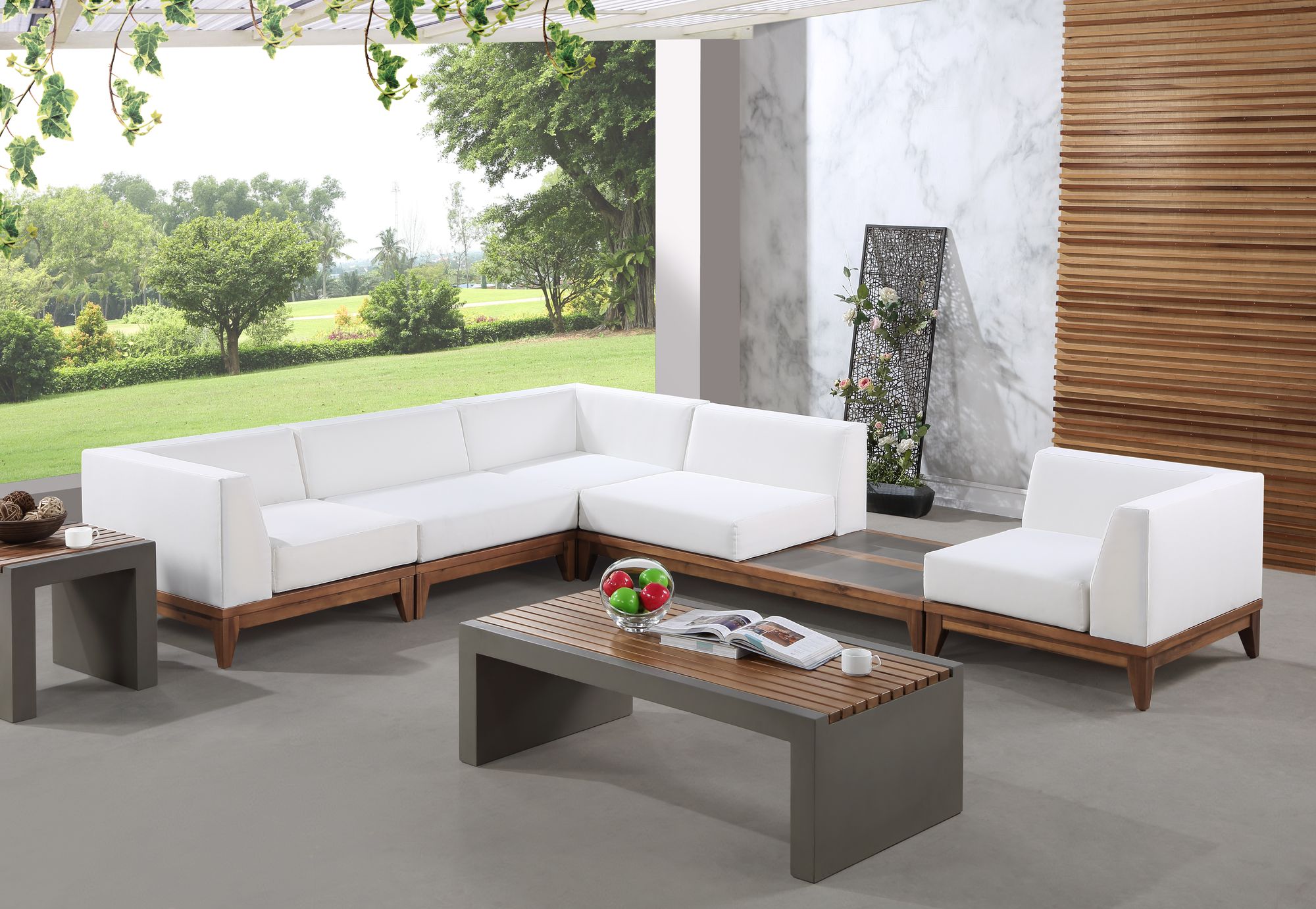 Rio 125" 5-Piece Outdoor Patio Waterproof Fabric Modular Sectional