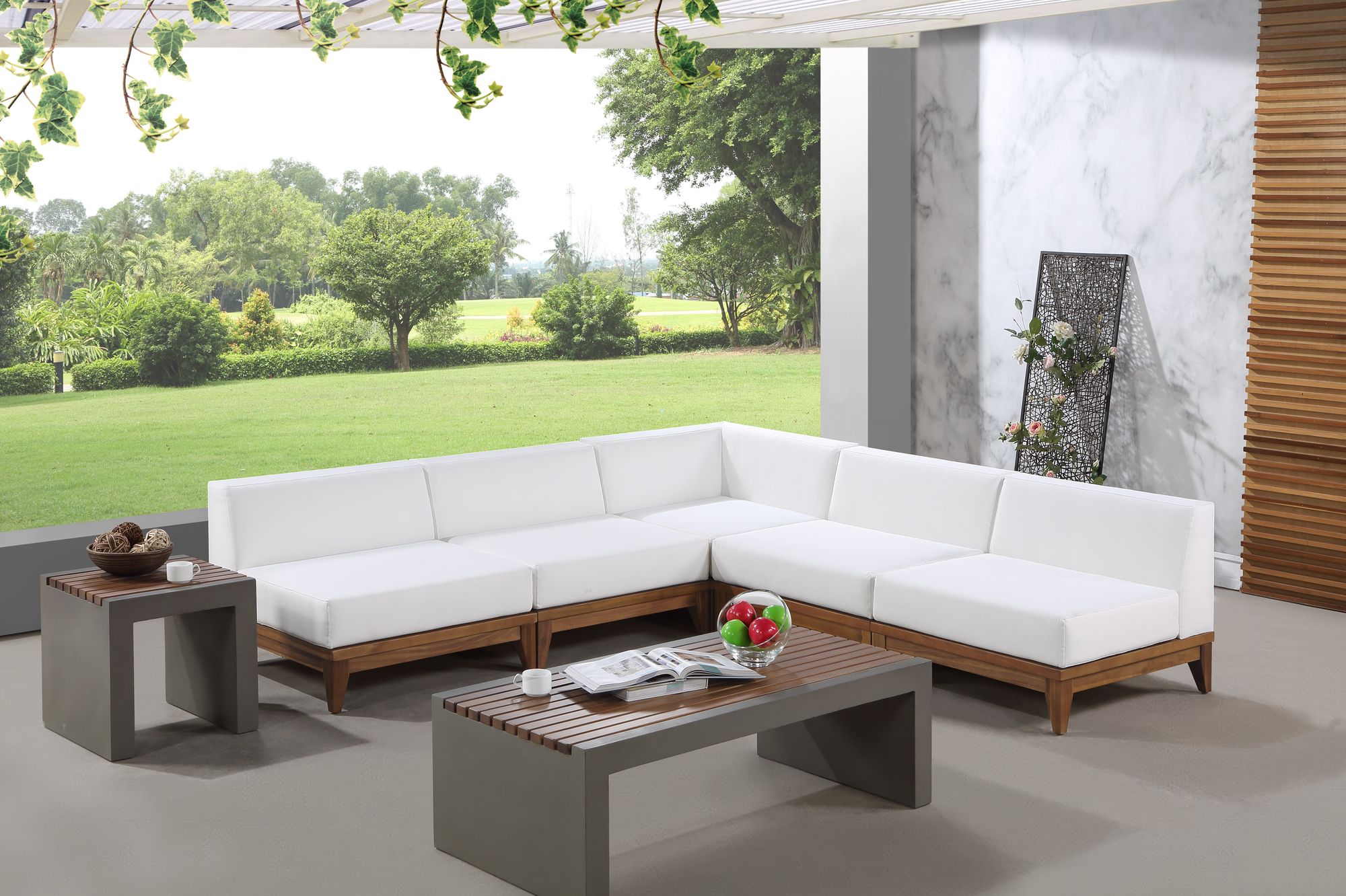 Rio 100" 5-Piece Outdoor Patio Waterproof Fabric Modular Sectional