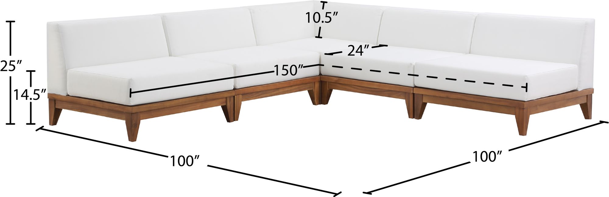 Rio 100" 5-Piece Outdoor Patio Waterproof Fabric Modular Sectional