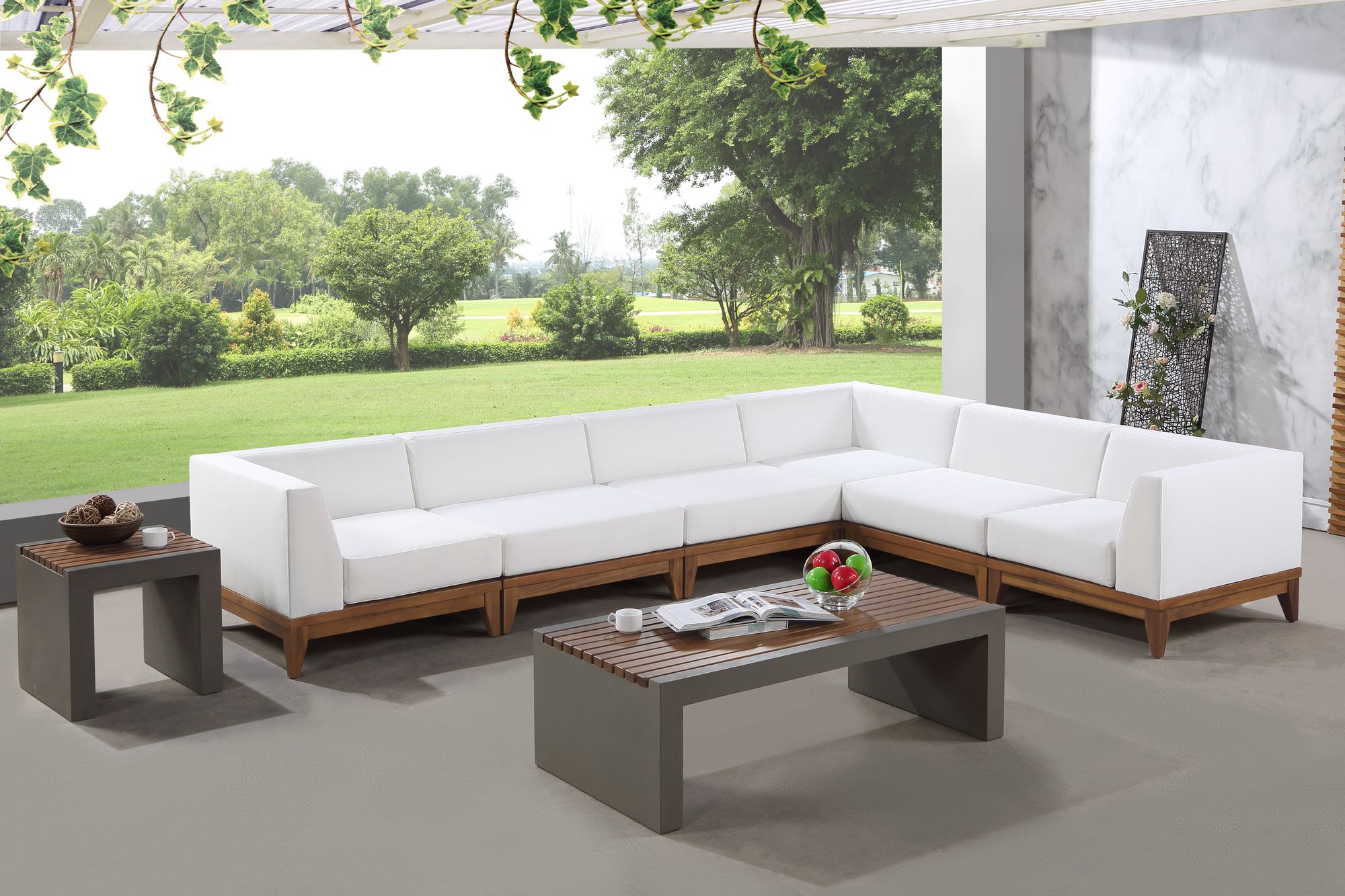 Rio 131" 6-Piece Outdoor Patio Waterproof Fabric Modular Sectional, Composition 1