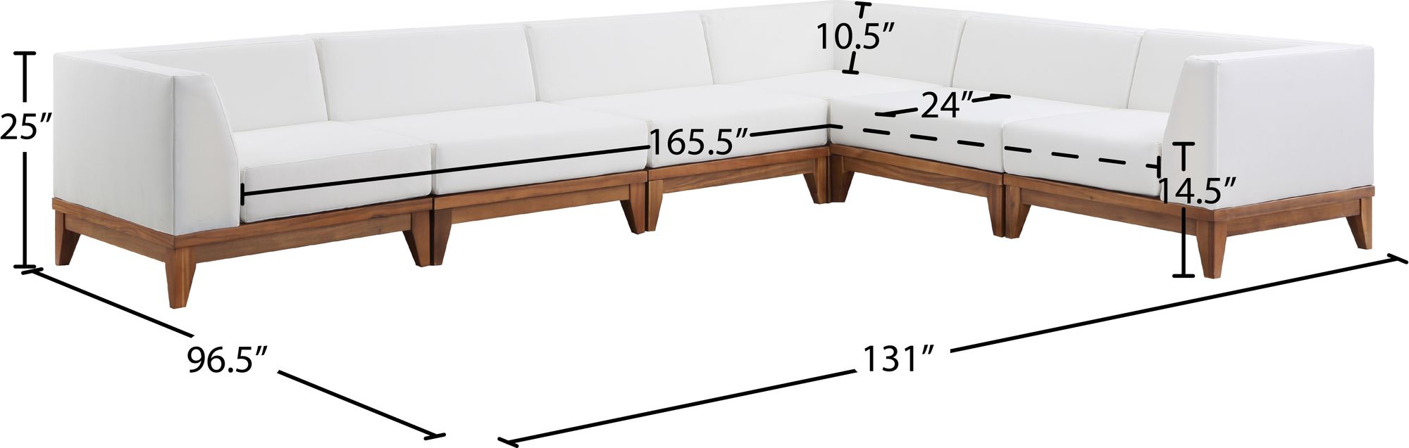 Rio 131" 6-Piece Outdoor Patio Waterproof Fabric Modular Sectional, Composition 1