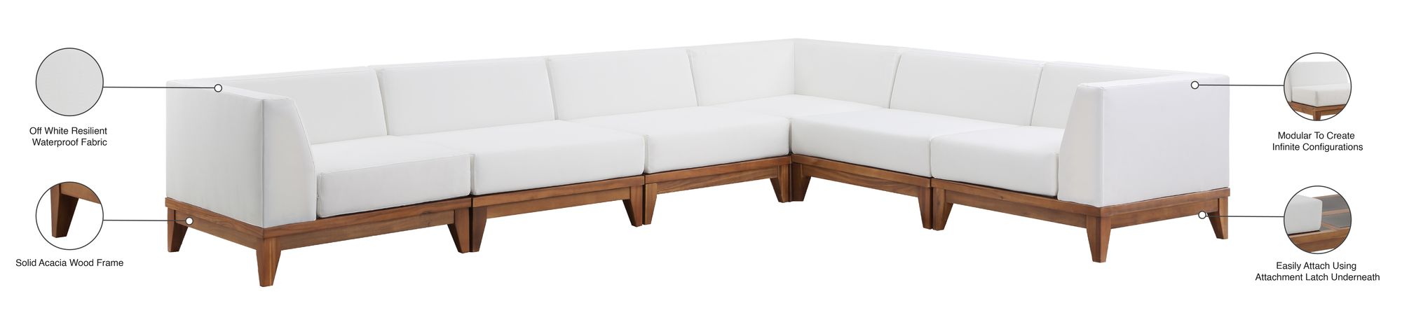 Rio 131" 6-Piece Outdoor Patio Waterproof Fabric Modular Sectional, Composition 1