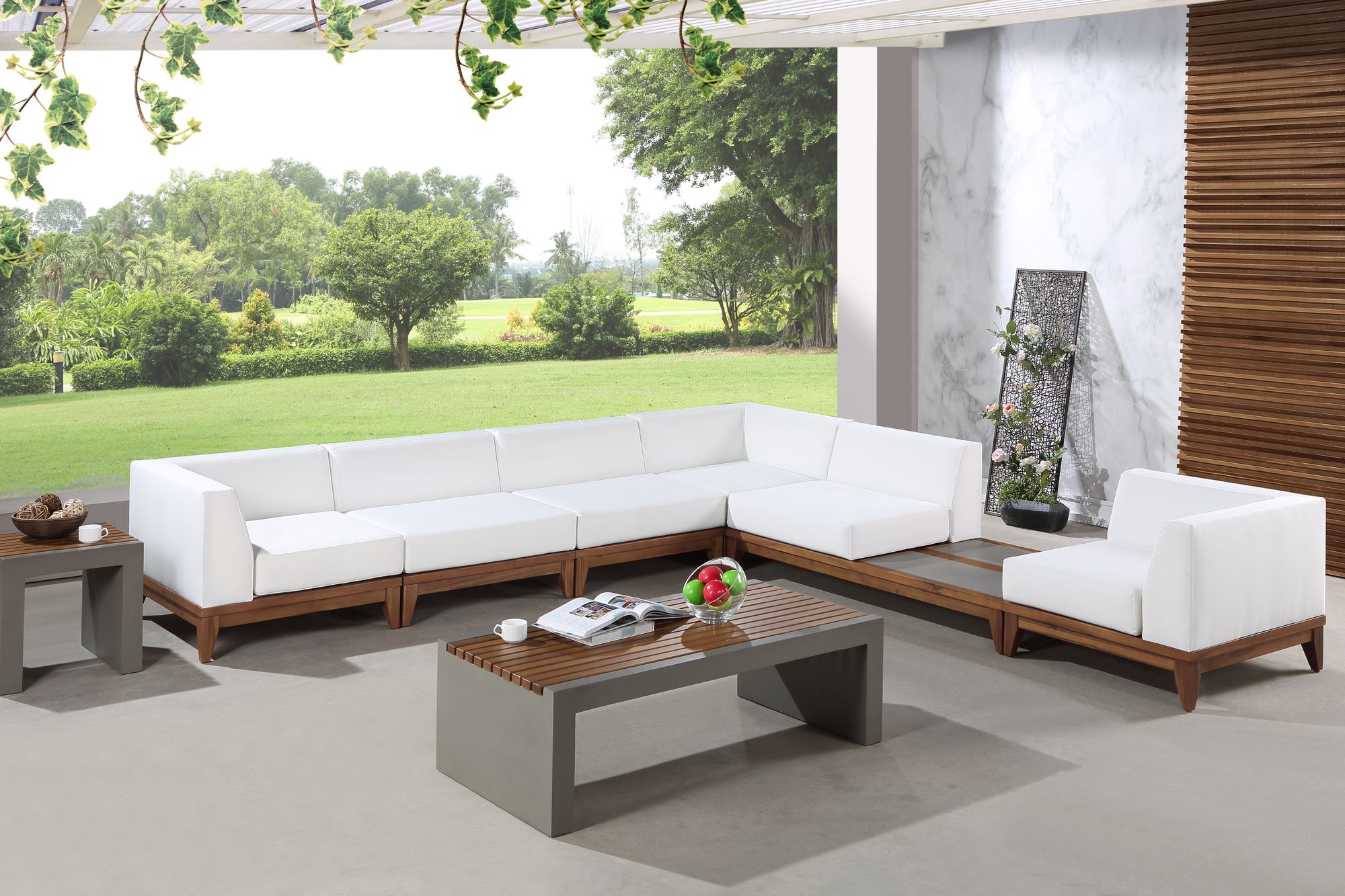 Rio 131" 6-Piece Outdoor Patio Waterproof Fabric Modular Sectional, Composition 2
