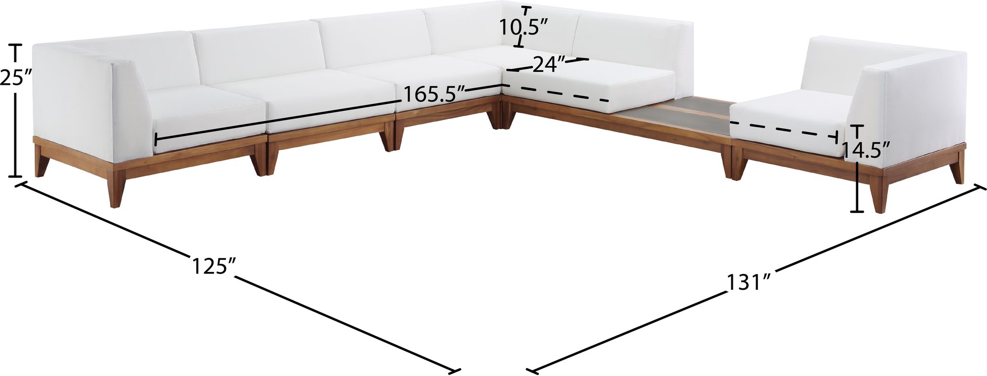 Rio 131" 6-Piece Outdoor Patio Waterproof Fabric Modular Sectional, Composition 2