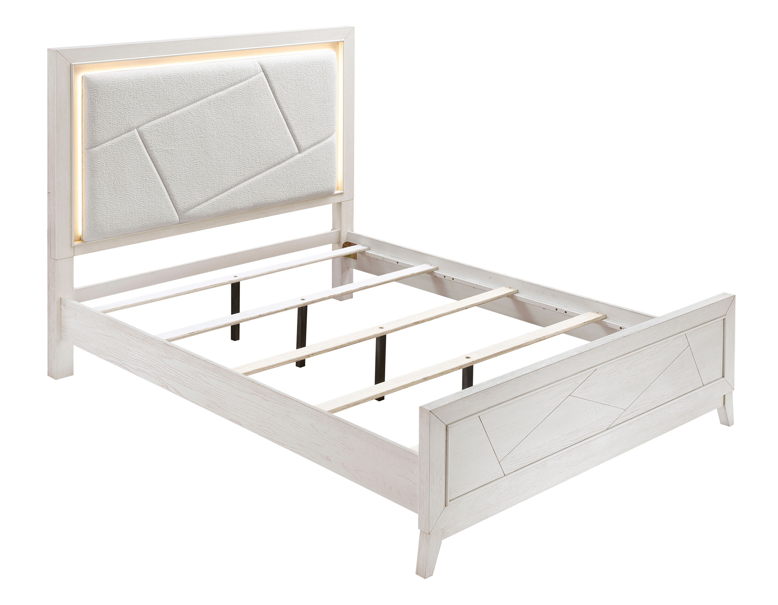 Asteria Chenille/Wood Panel Bedroom Set with LED Lighting