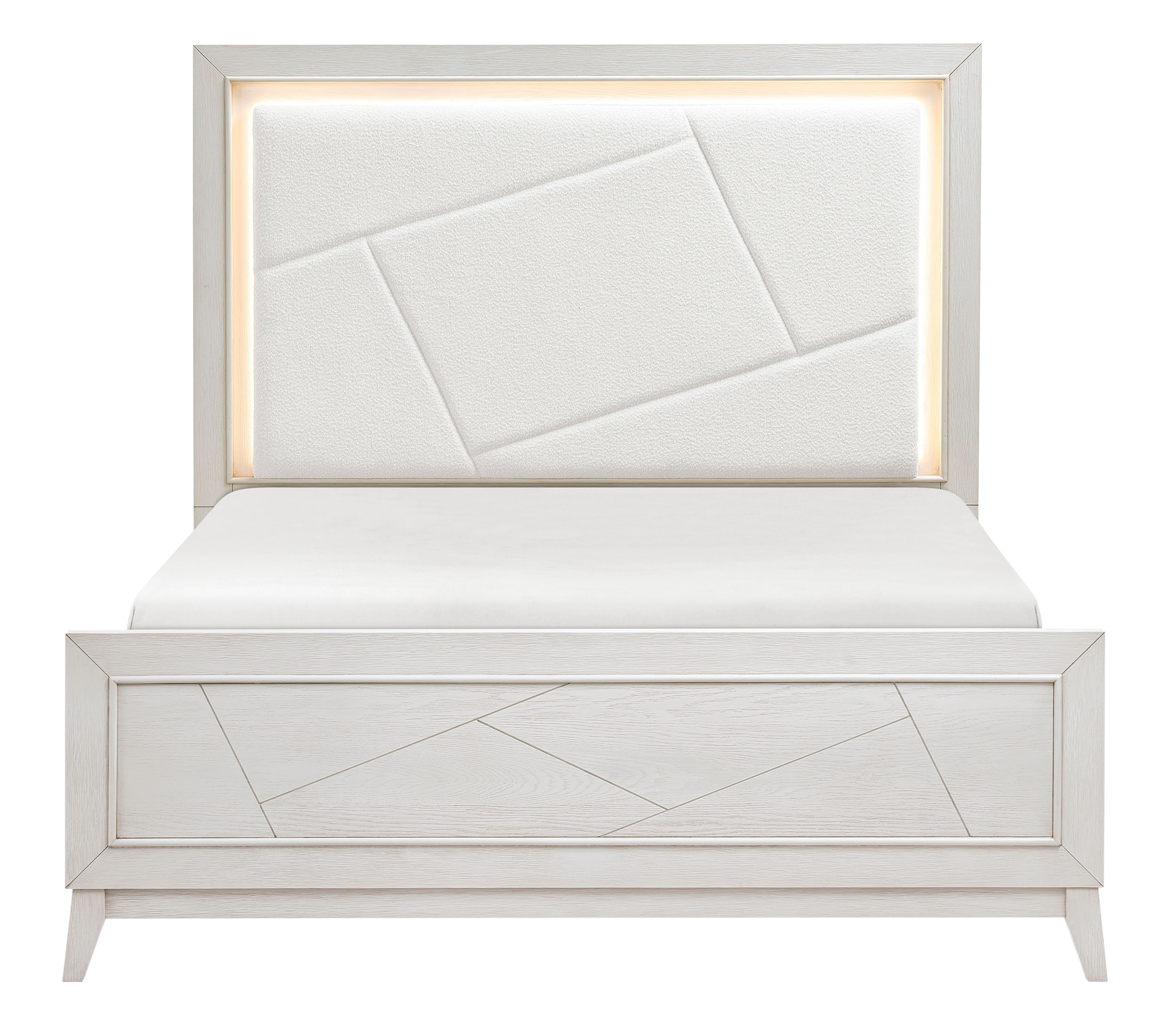 Asteria Chenille/Wood Panel Bed with LED Lighting