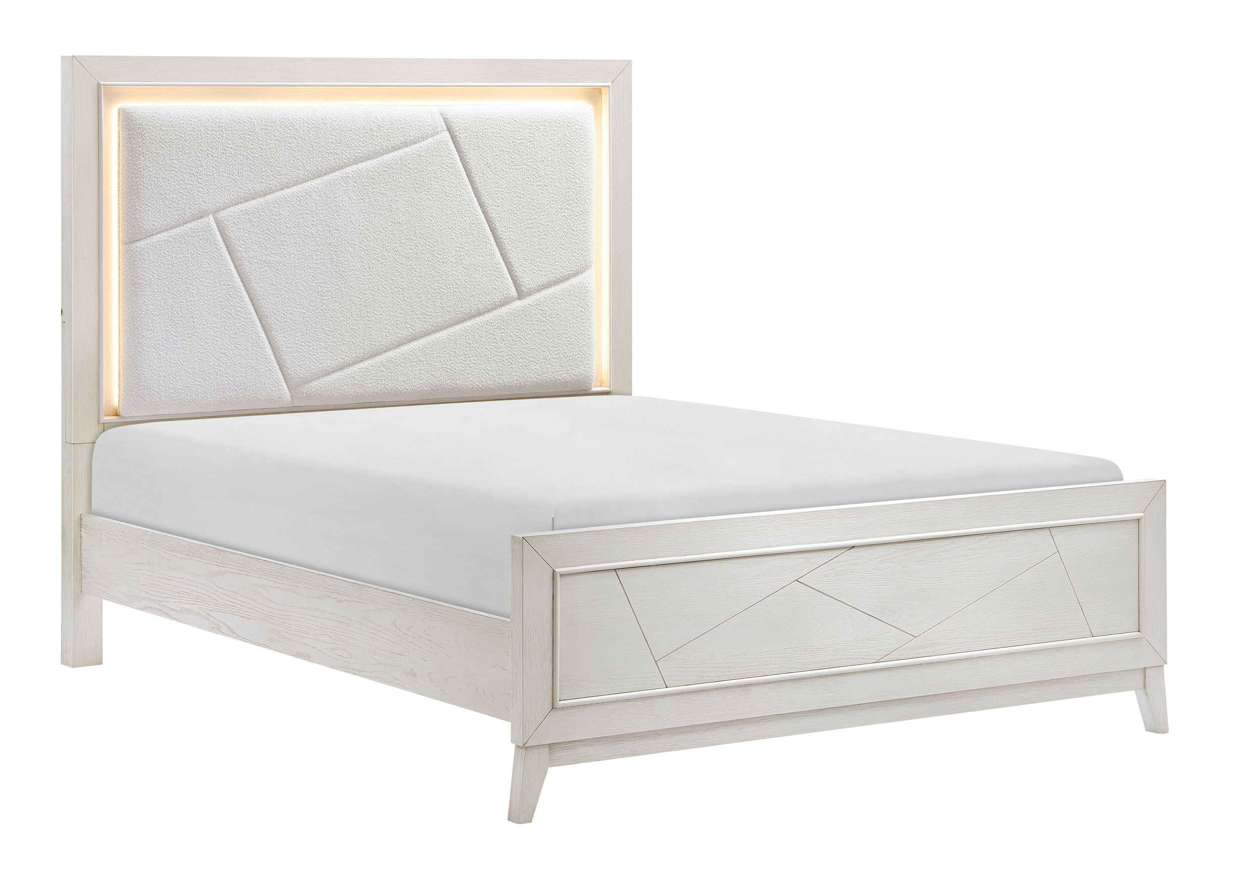 Asteria Chenille/Wood Panel Bed with LED Lighting