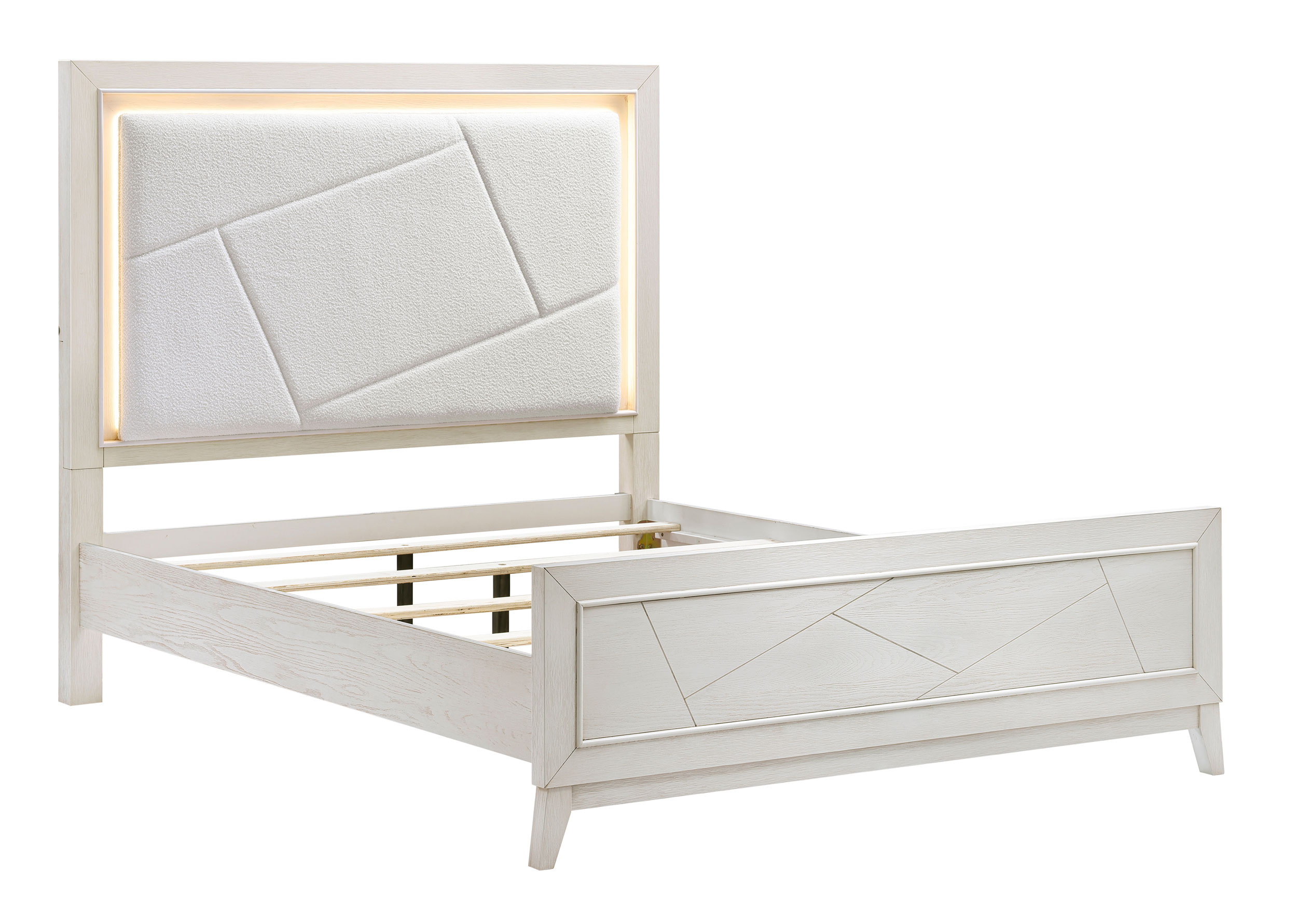 Asteria Chenille/Wood Panel Bedroom Set with LED Lighting
