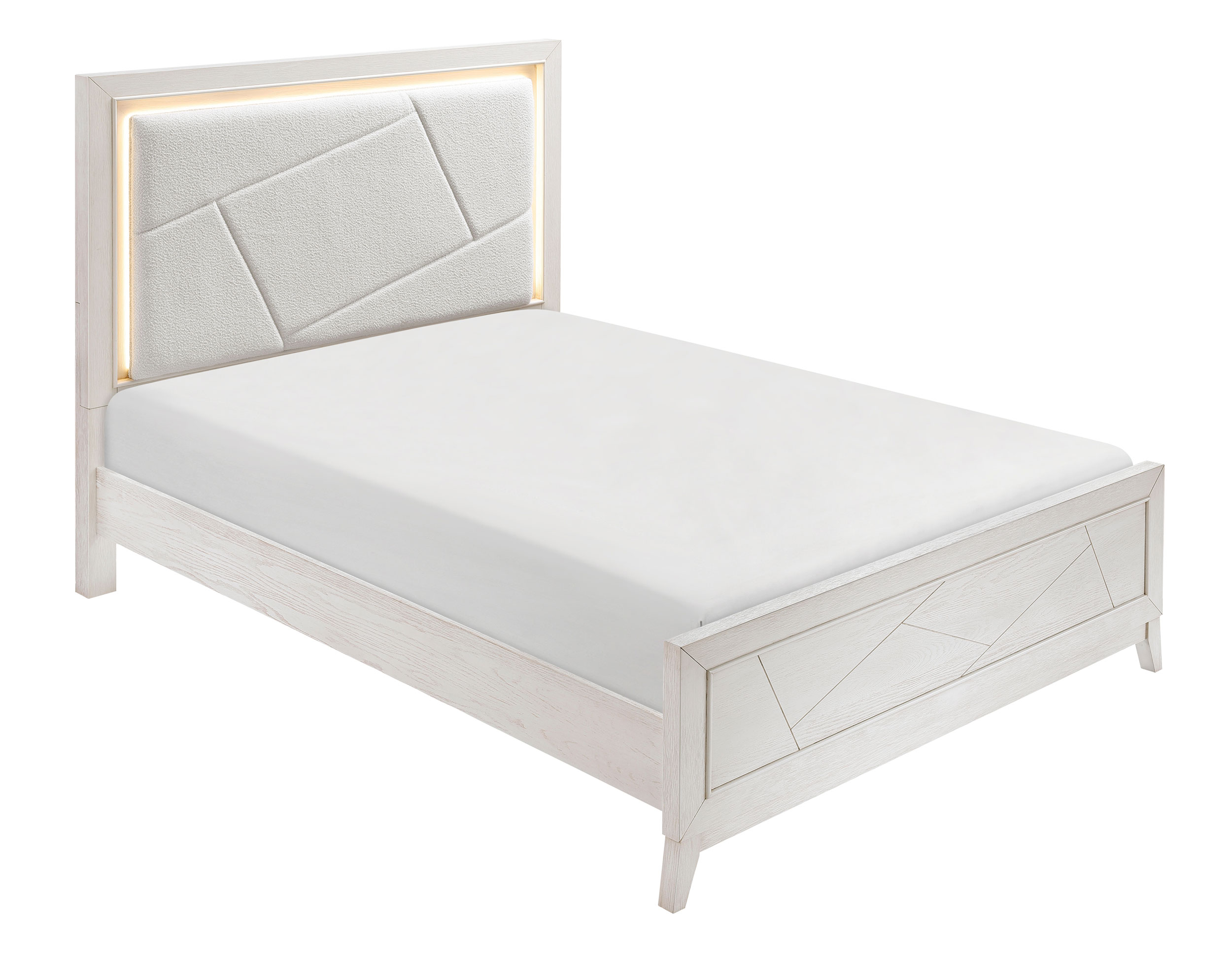 Asteria Chenille/Wood Panel Bed with LED Lighting