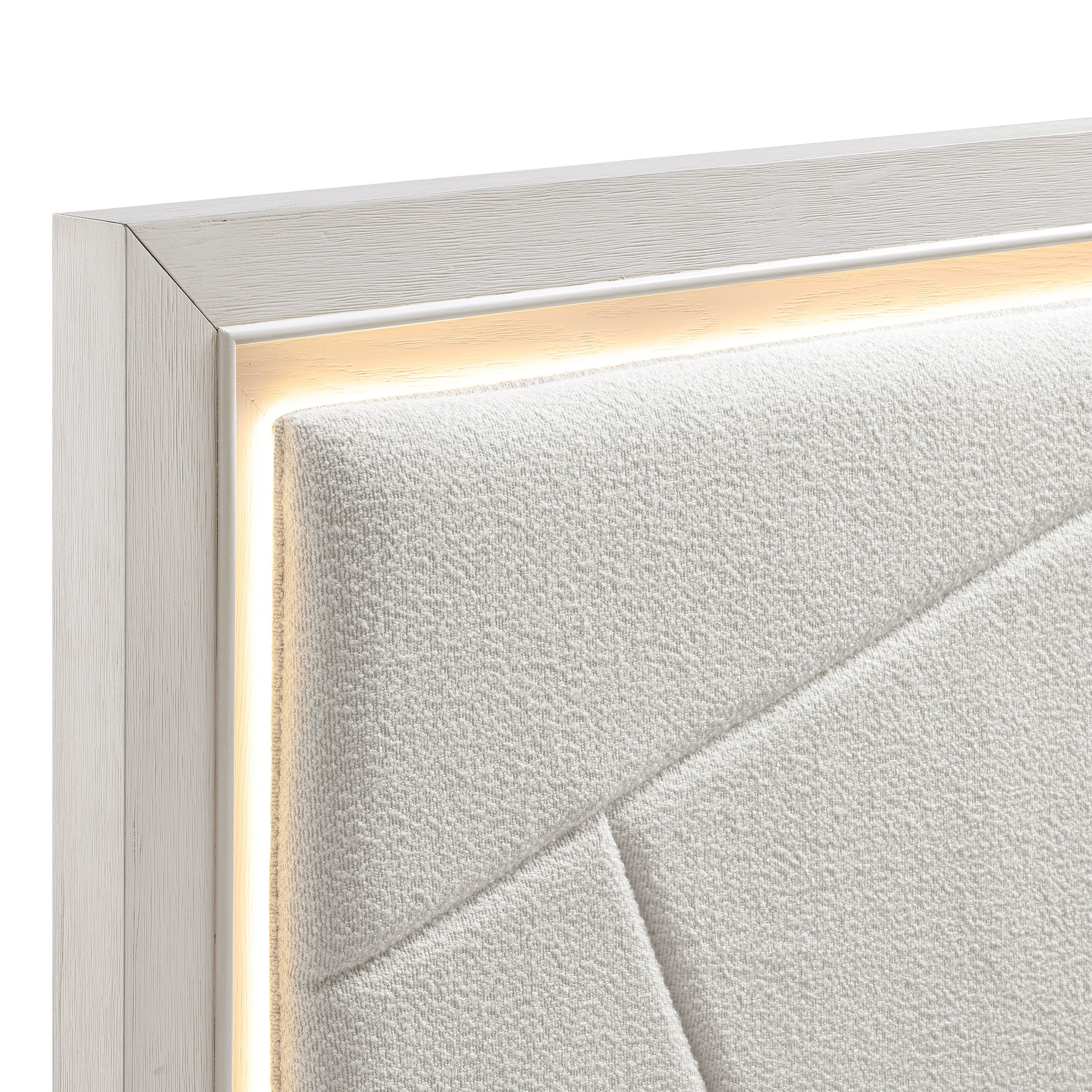 Asteria Chenille/Wood Panel Bed with LED Lighting