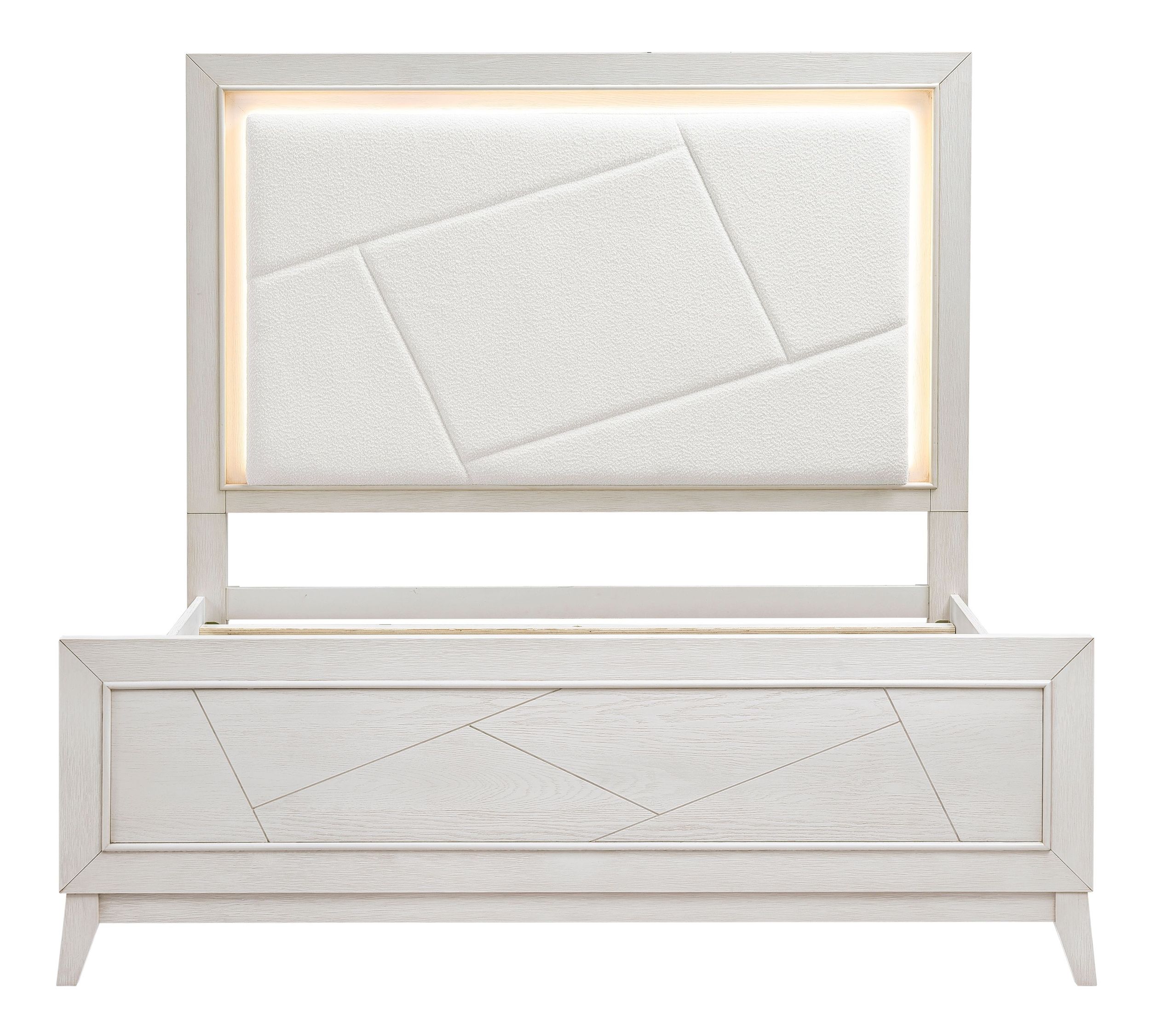 Asteria Chenille/Wood Panel Bed with LED Lighting