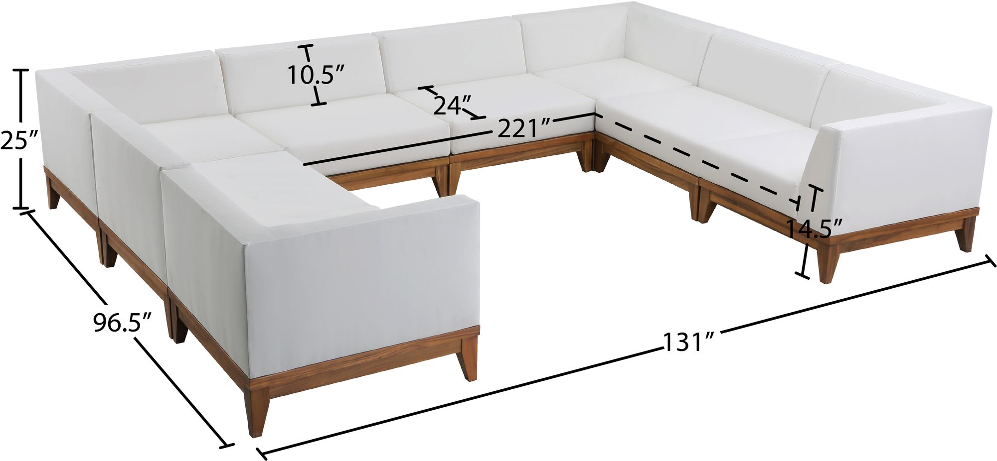 Rio 131" 8-Piece Outdoor Patio Waterproof Fabric Modular U-Shape Sectional